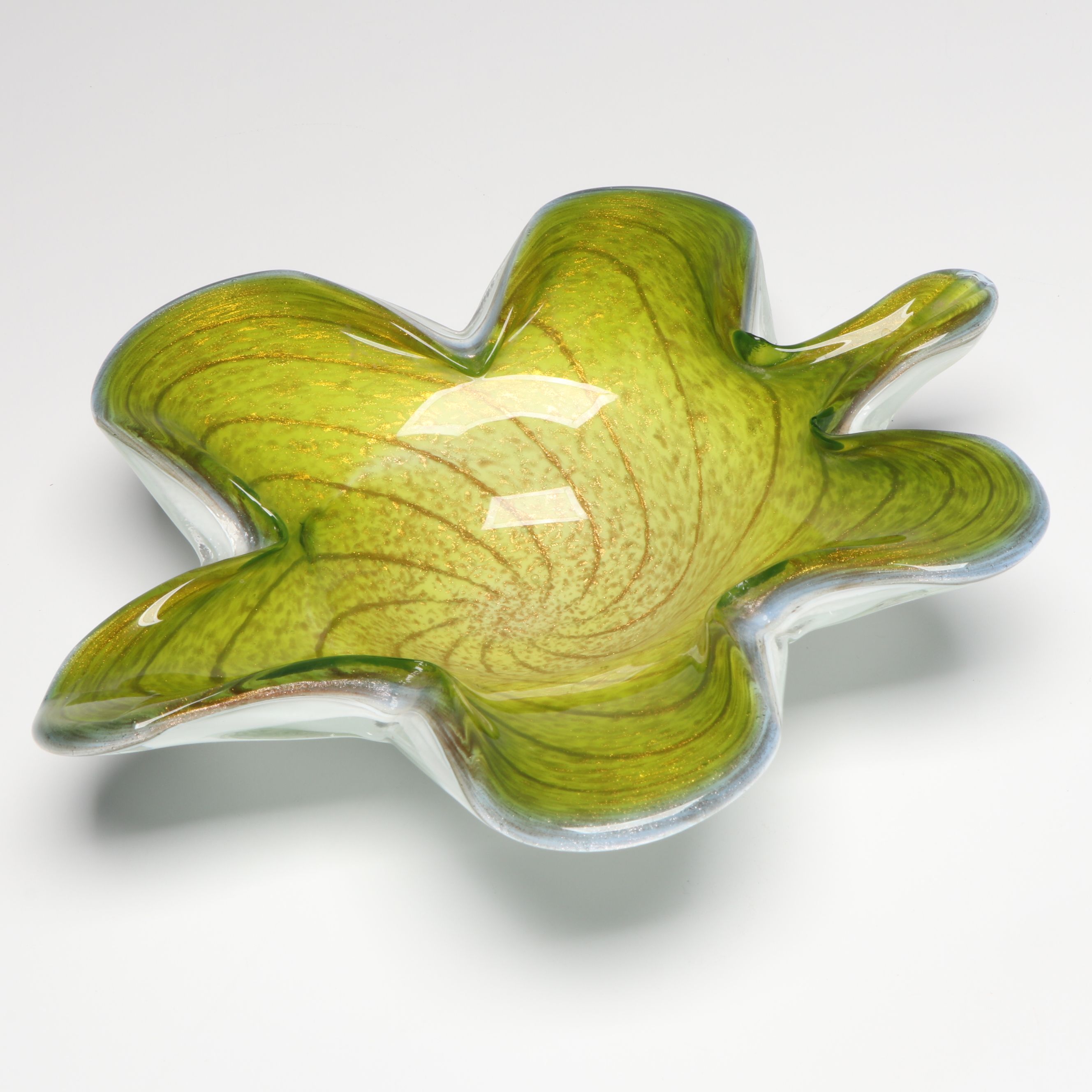 Murano Biomorphic Glitter Spiral and Tutti Frutti Glass Bowls