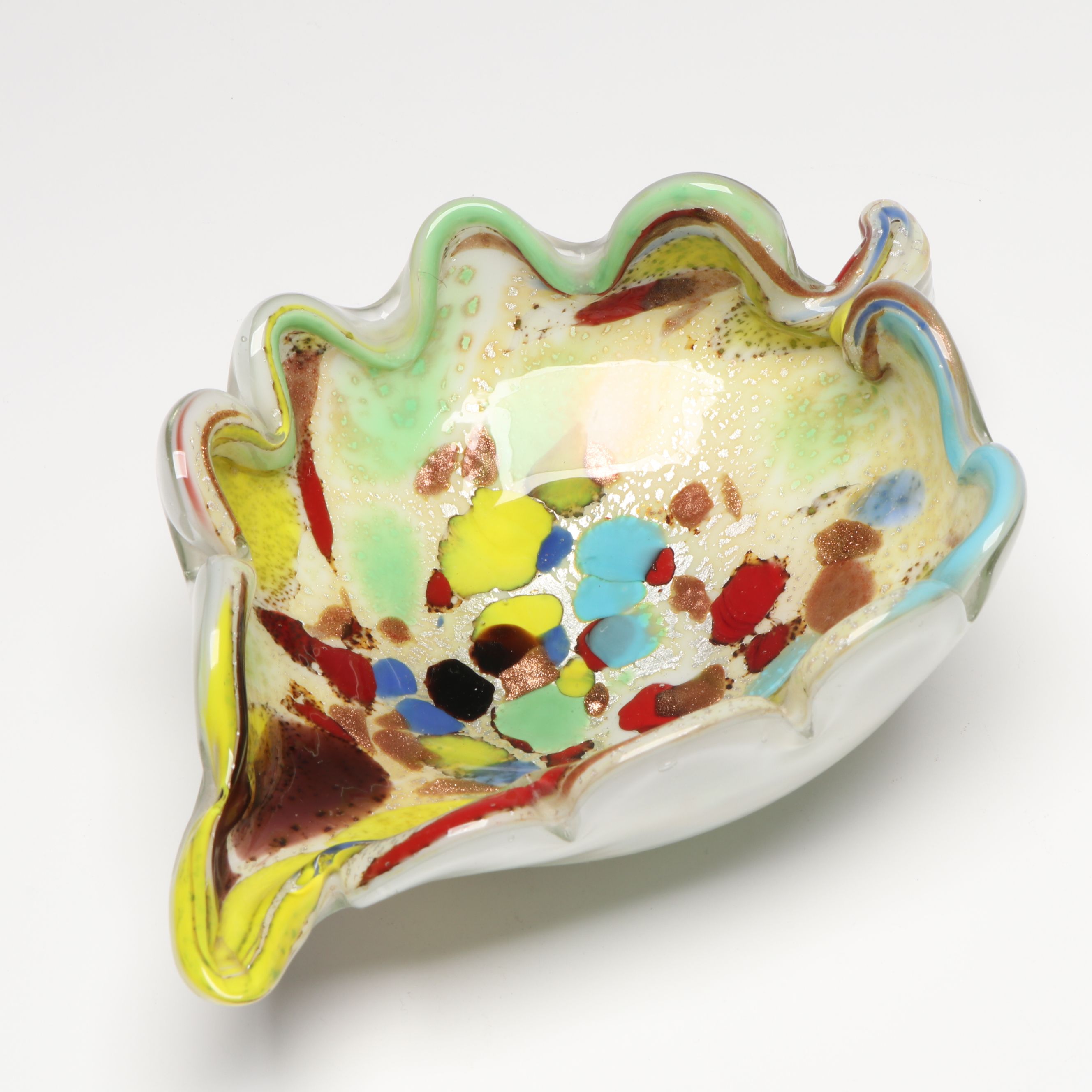 Murano Biomorphic Glitter Spiral and Tutti Frutti Glass Bowls