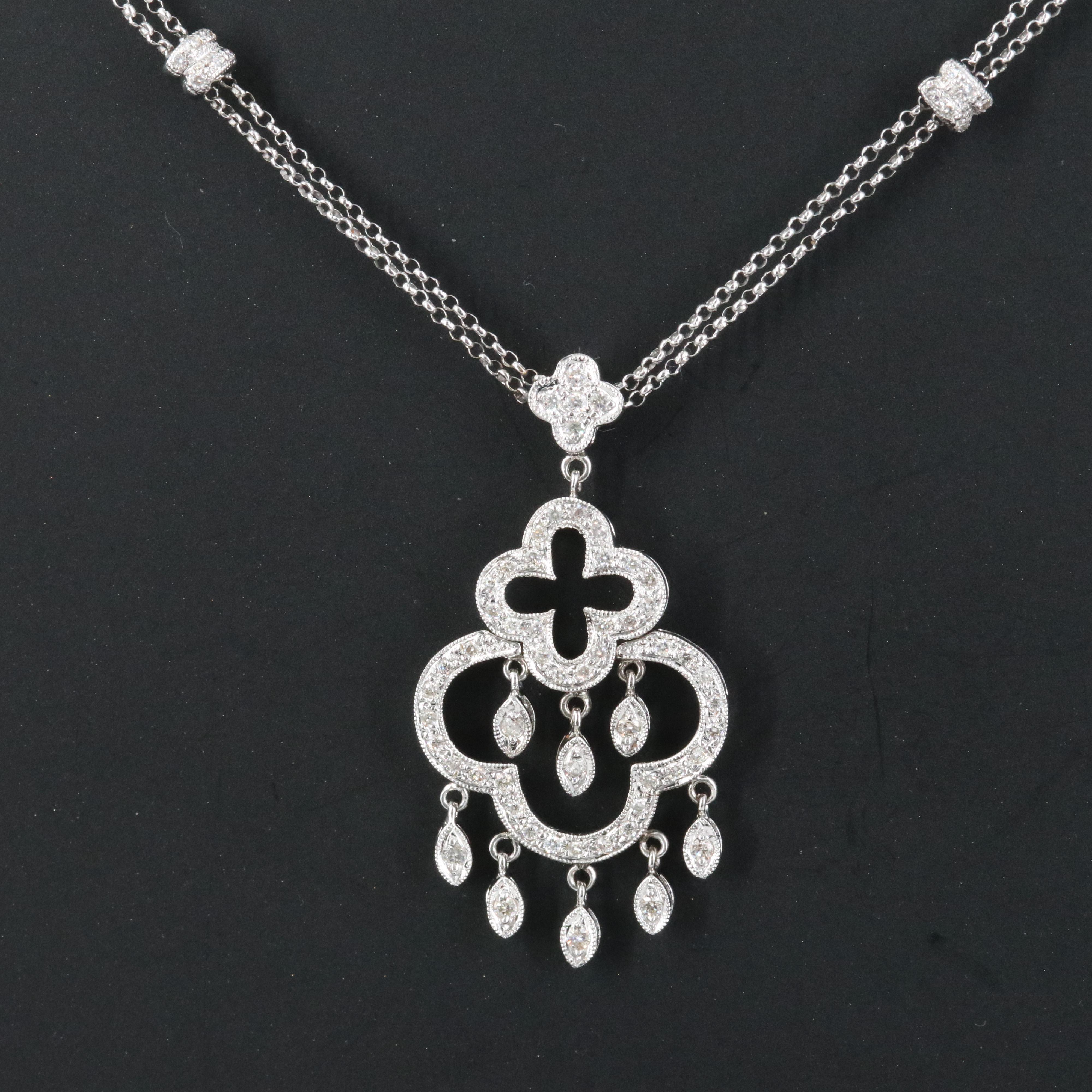 18K 0.75 CTW Diamond Quatrefoil Lavalier Necklace