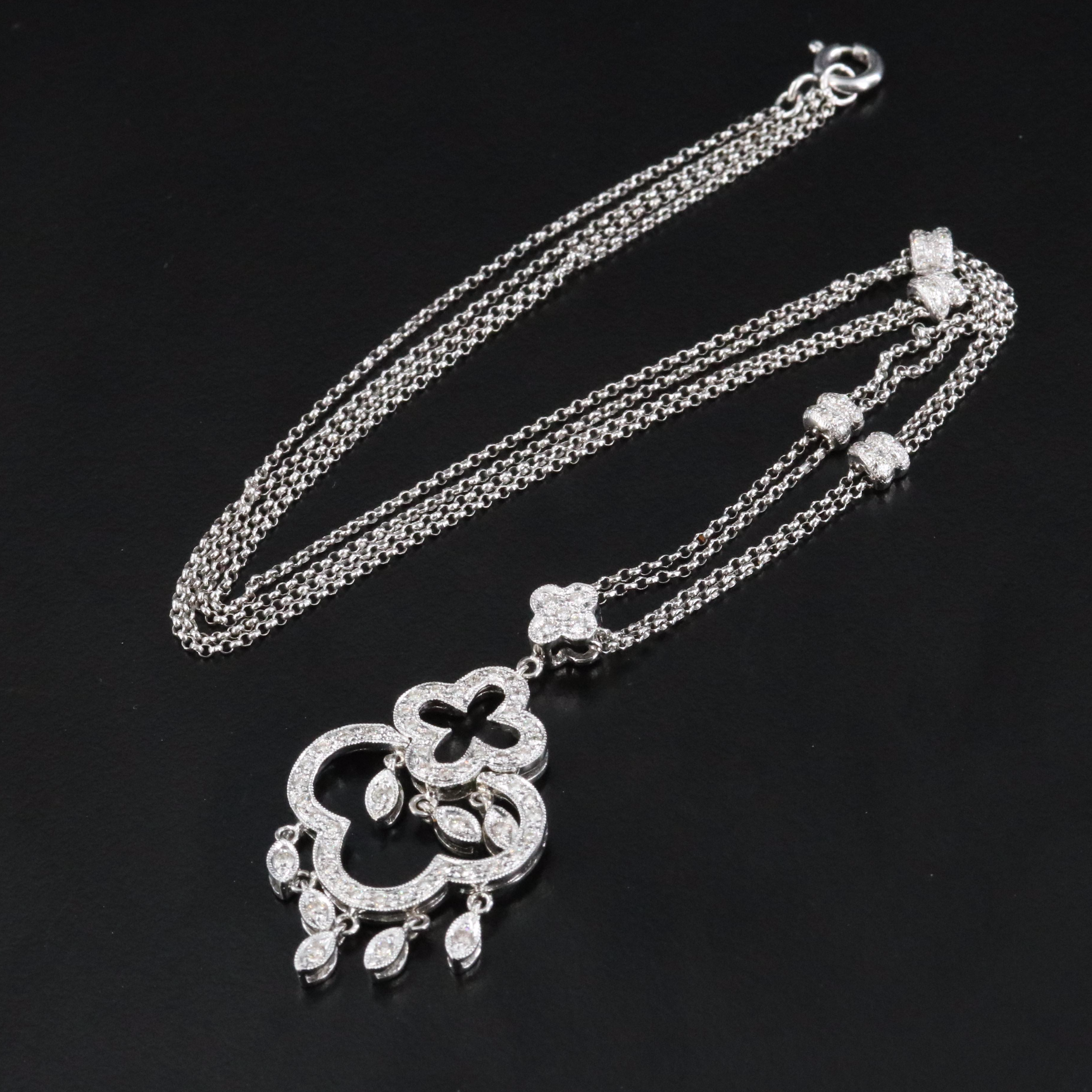 18K 0.75 CTW Diamond Quatrefoil Lavalier Necklace