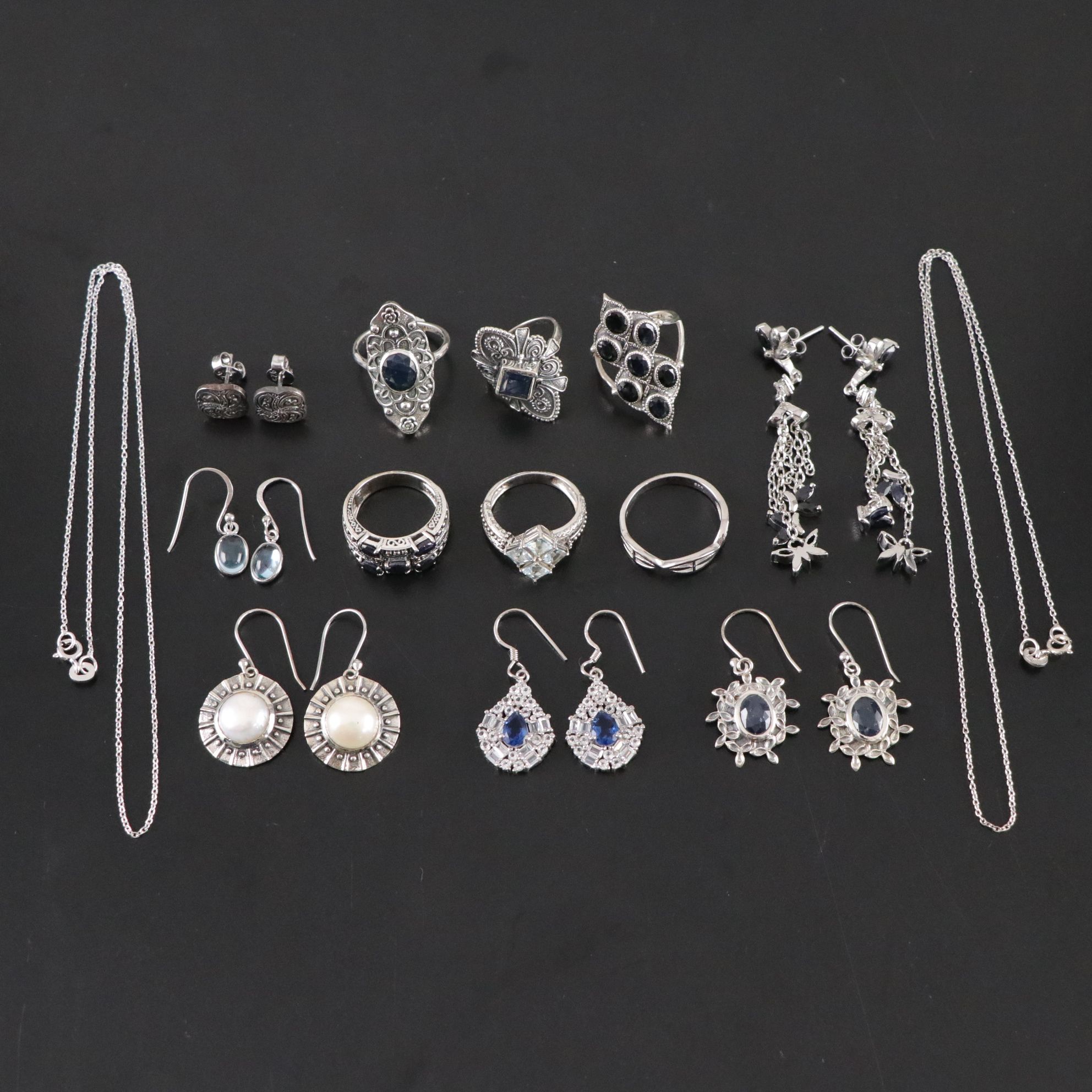 14 Assorted Sterling Silver Rings, Necklaces and Earrings