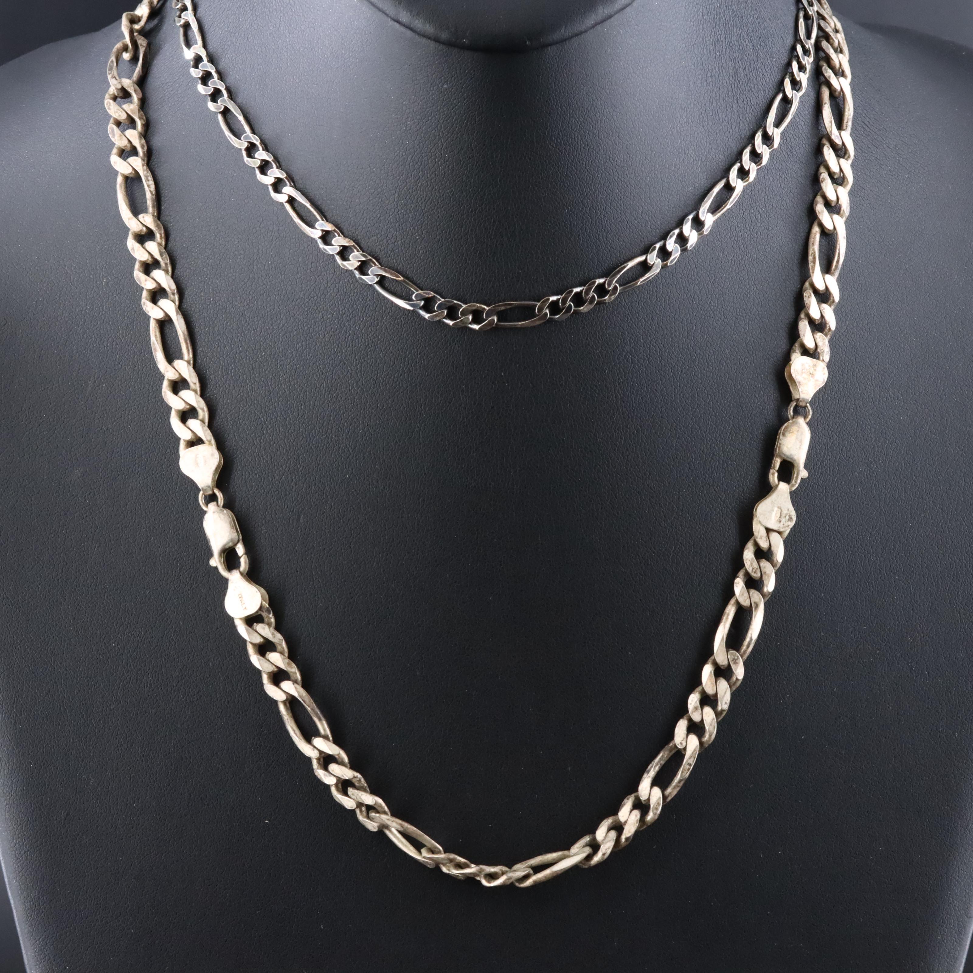 Sterling Figaro Chain Necklaces