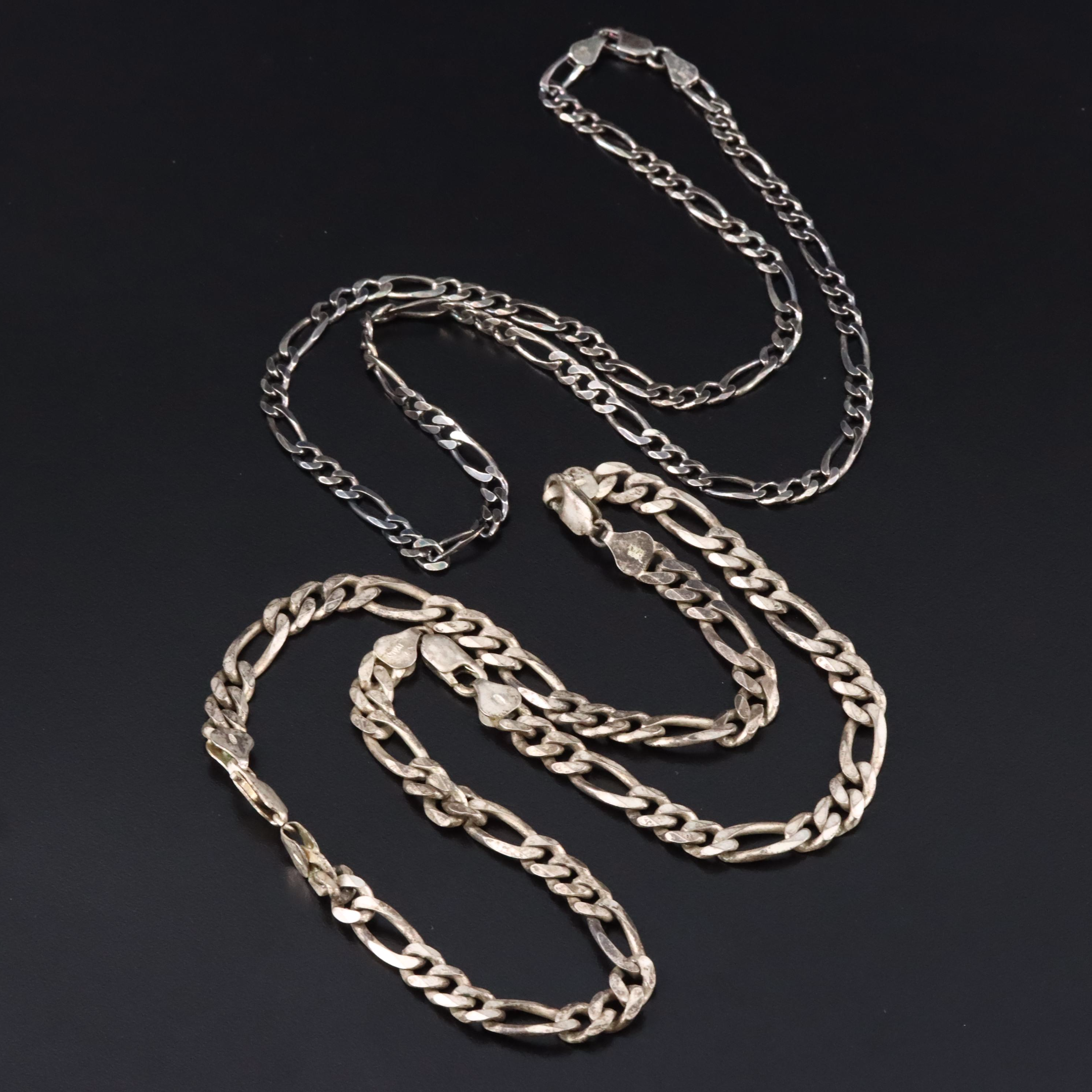 Sterling Figaro Chain Necklaces