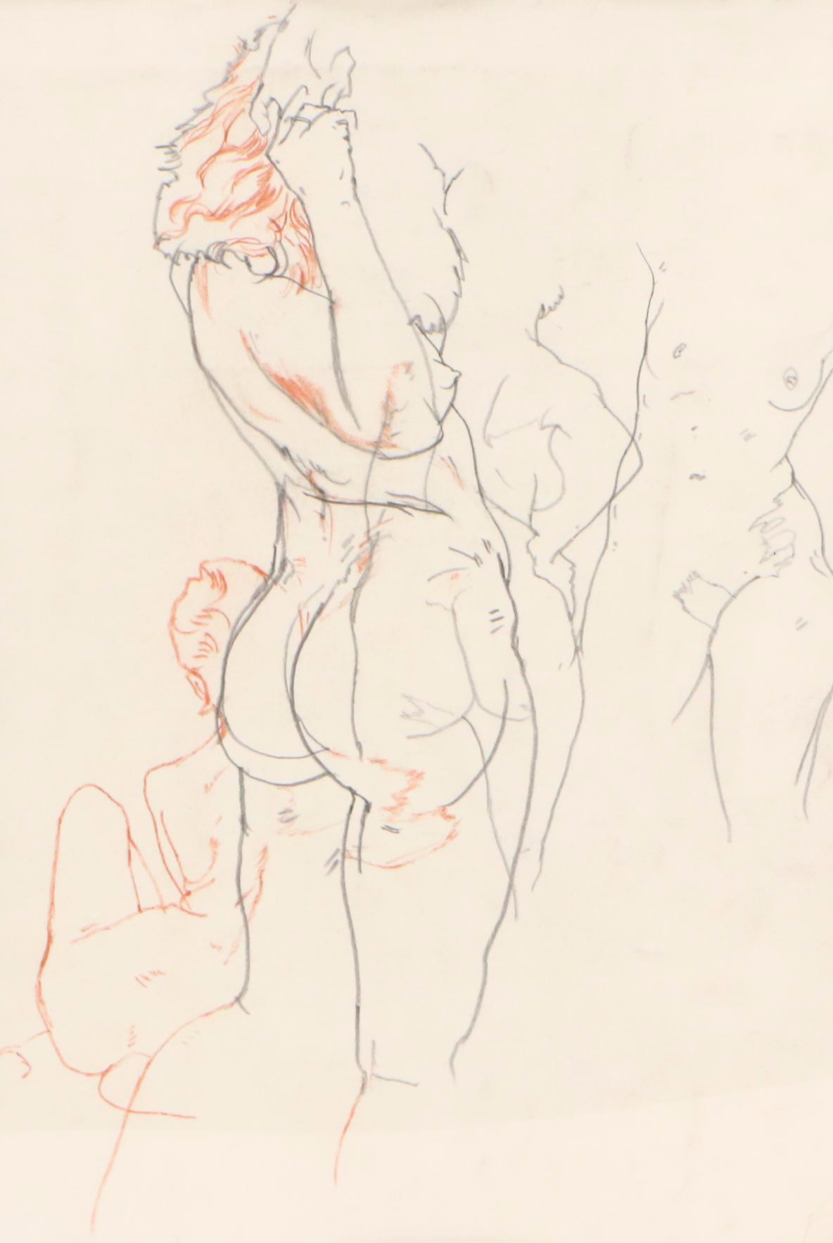 Paul Wagener Mixed Media Drawing of Nude Figure Studies, Late 20th Century