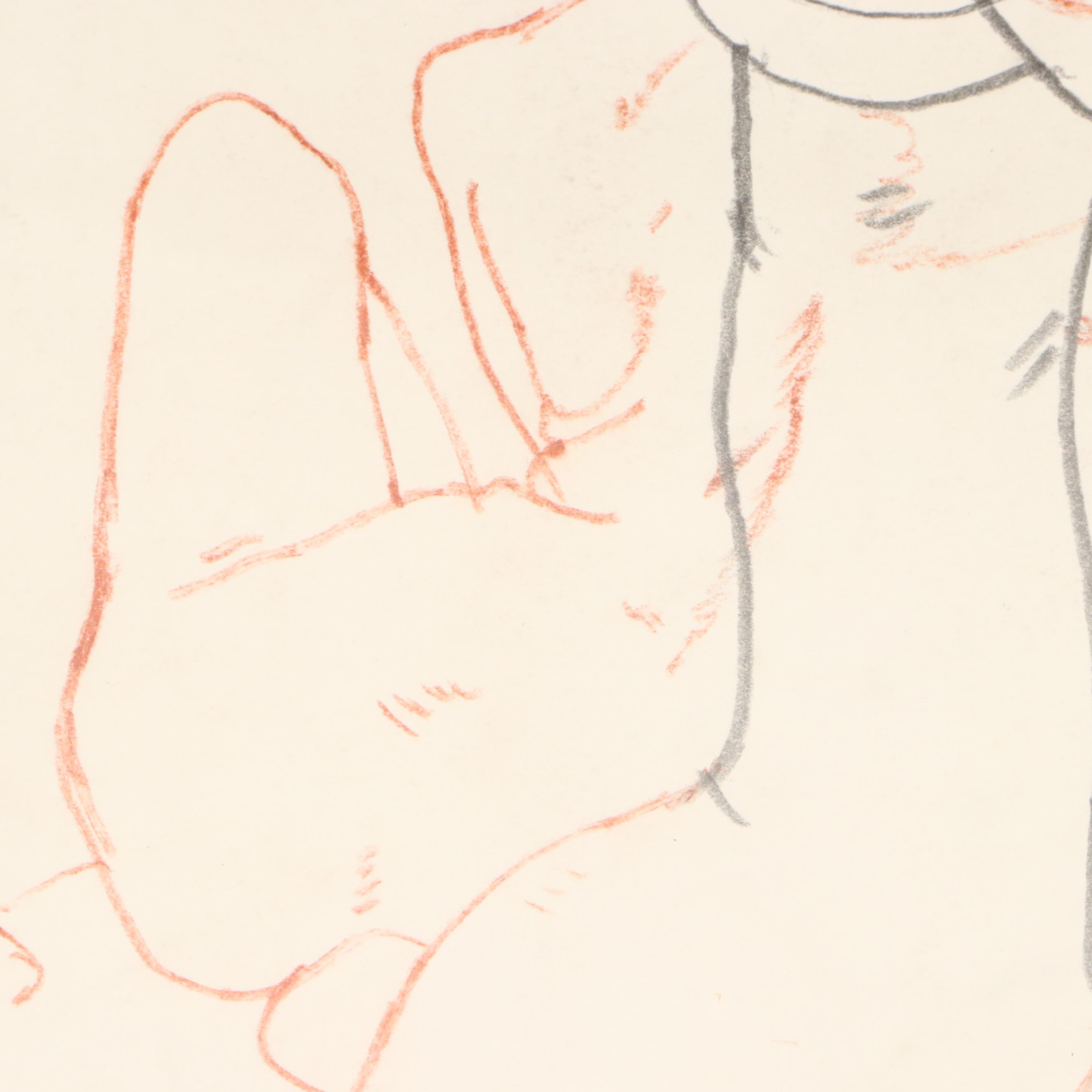 Paul Wagener Mixed Media Drawing of Nude Figure Studies, Late 20th Century