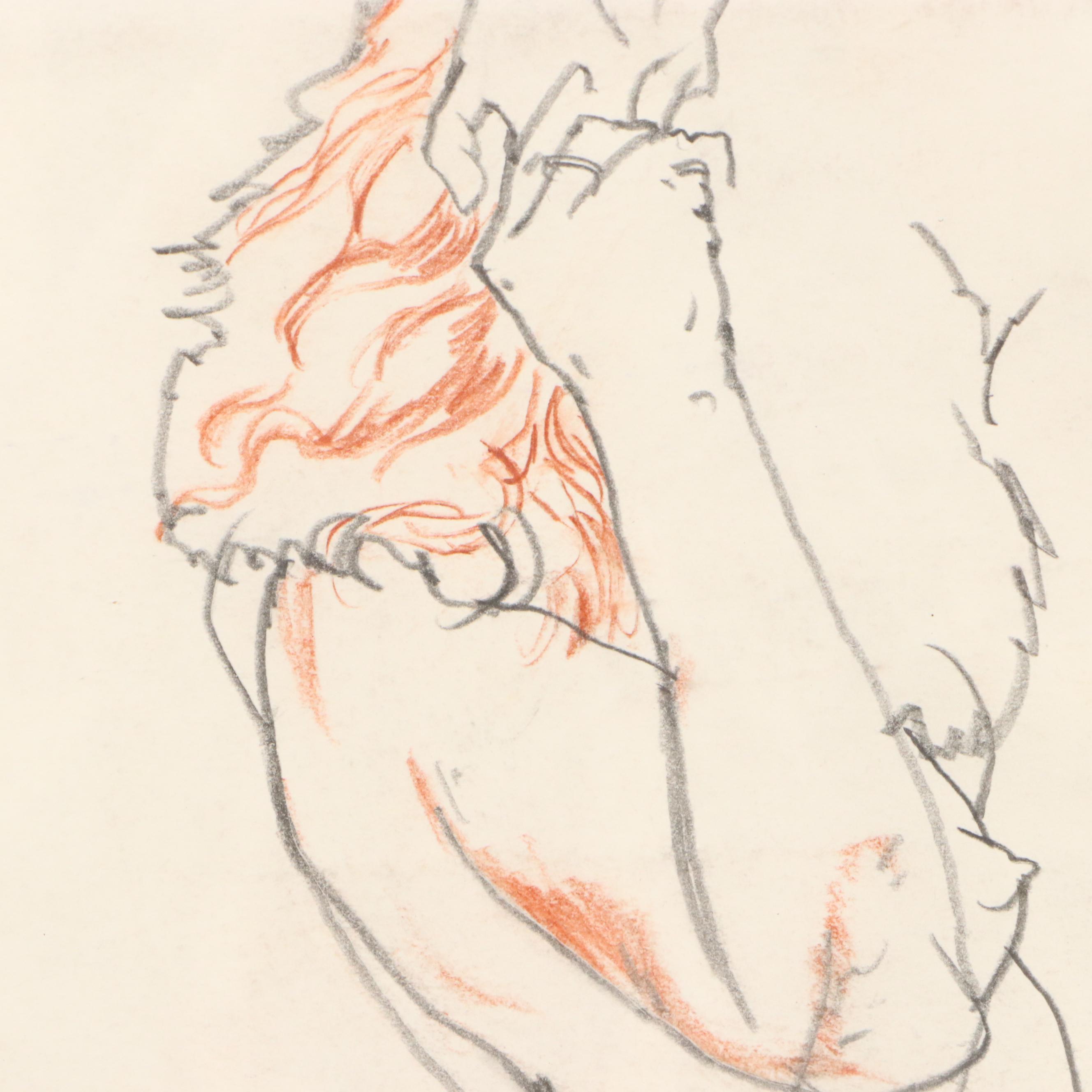 Paul Wagener Mixed Media Drawing of Nude Figure Studies, Late 20th Century