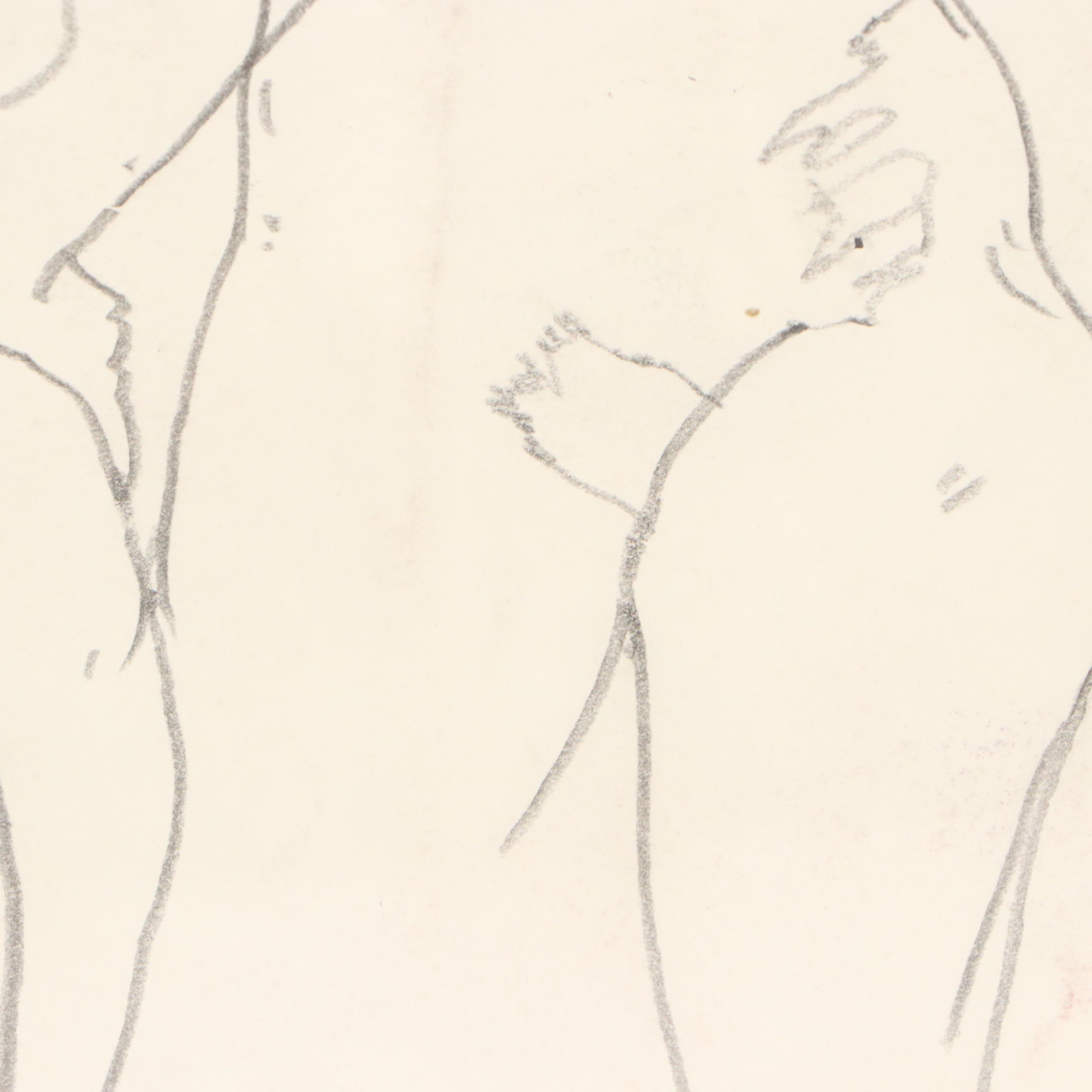 Paul Wagener Mixed Media Drawing of Nude Figure Studies, Late 20th Century