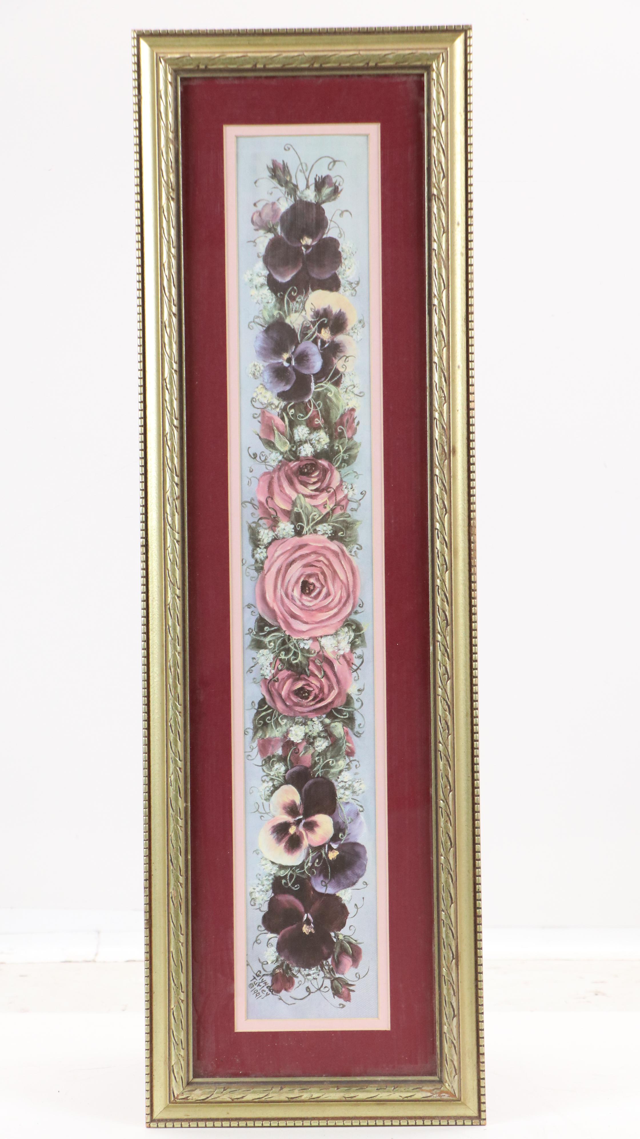 Glynda Turley Offset Lithograph of Pansies and Roses, Late 20th Century