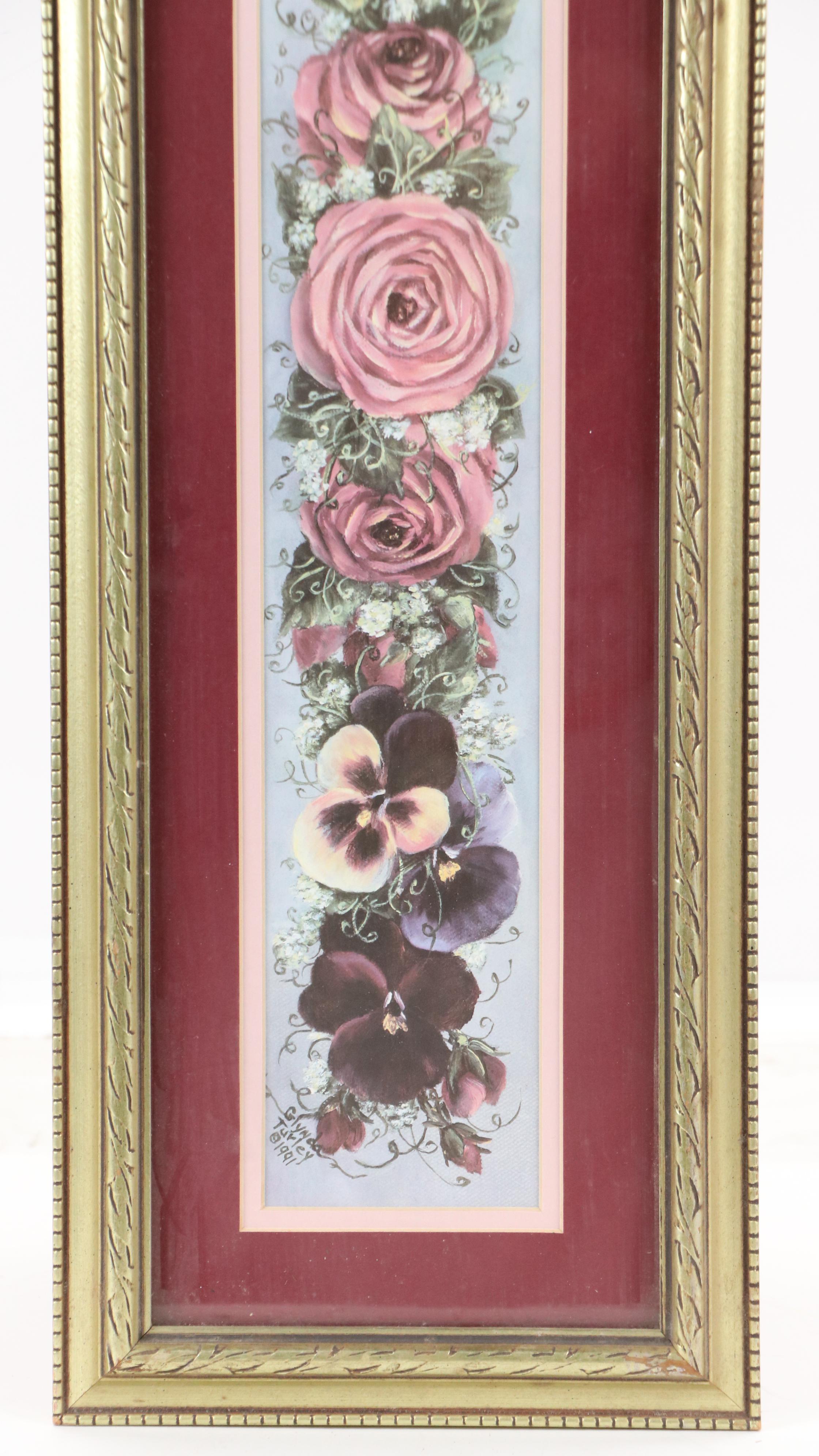 Glynda Turley Offset Lithograph of Pansies and Roses, Late 20th Century