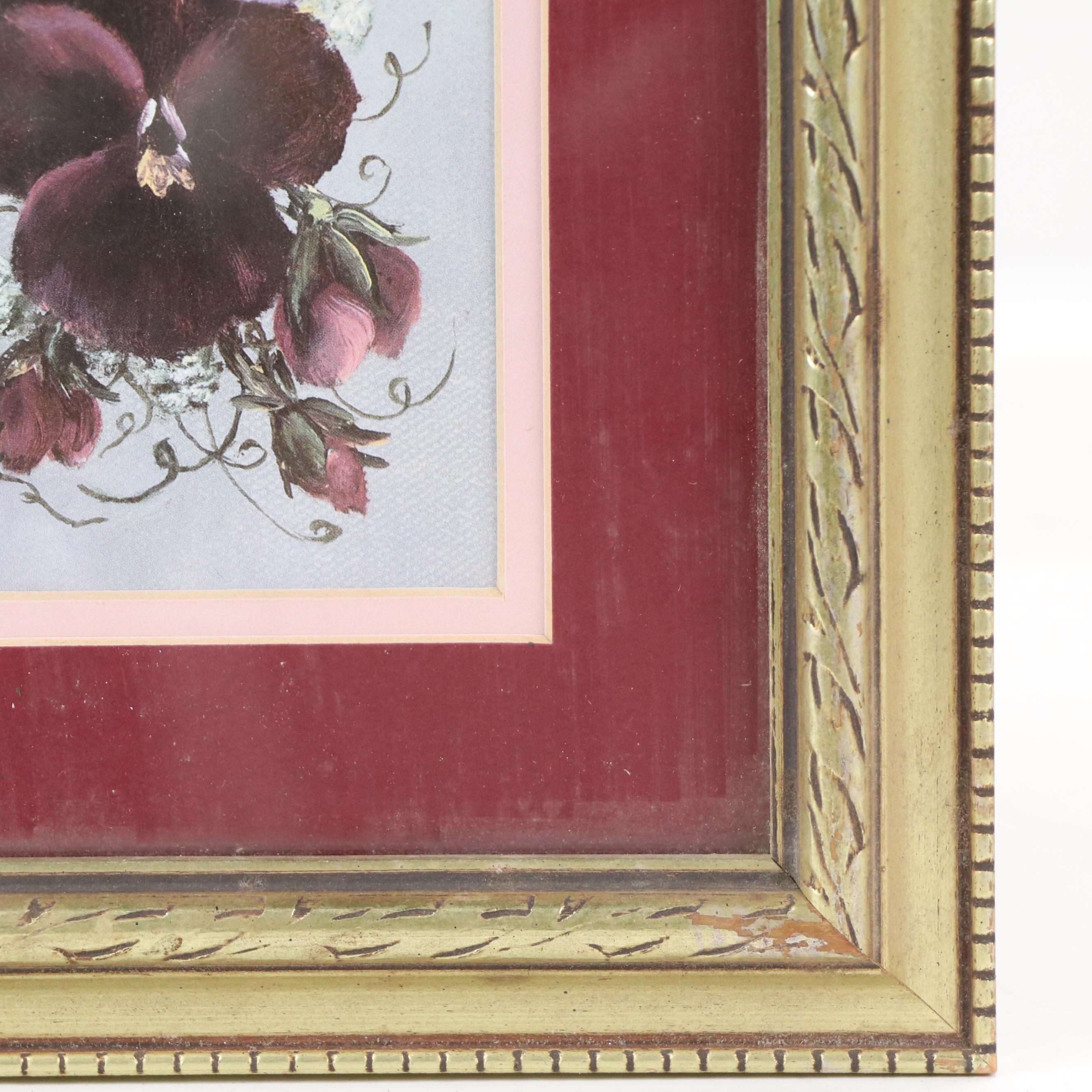 Glynda Turley Offset Lithograph of Pansies and Roses, Late 20th Century