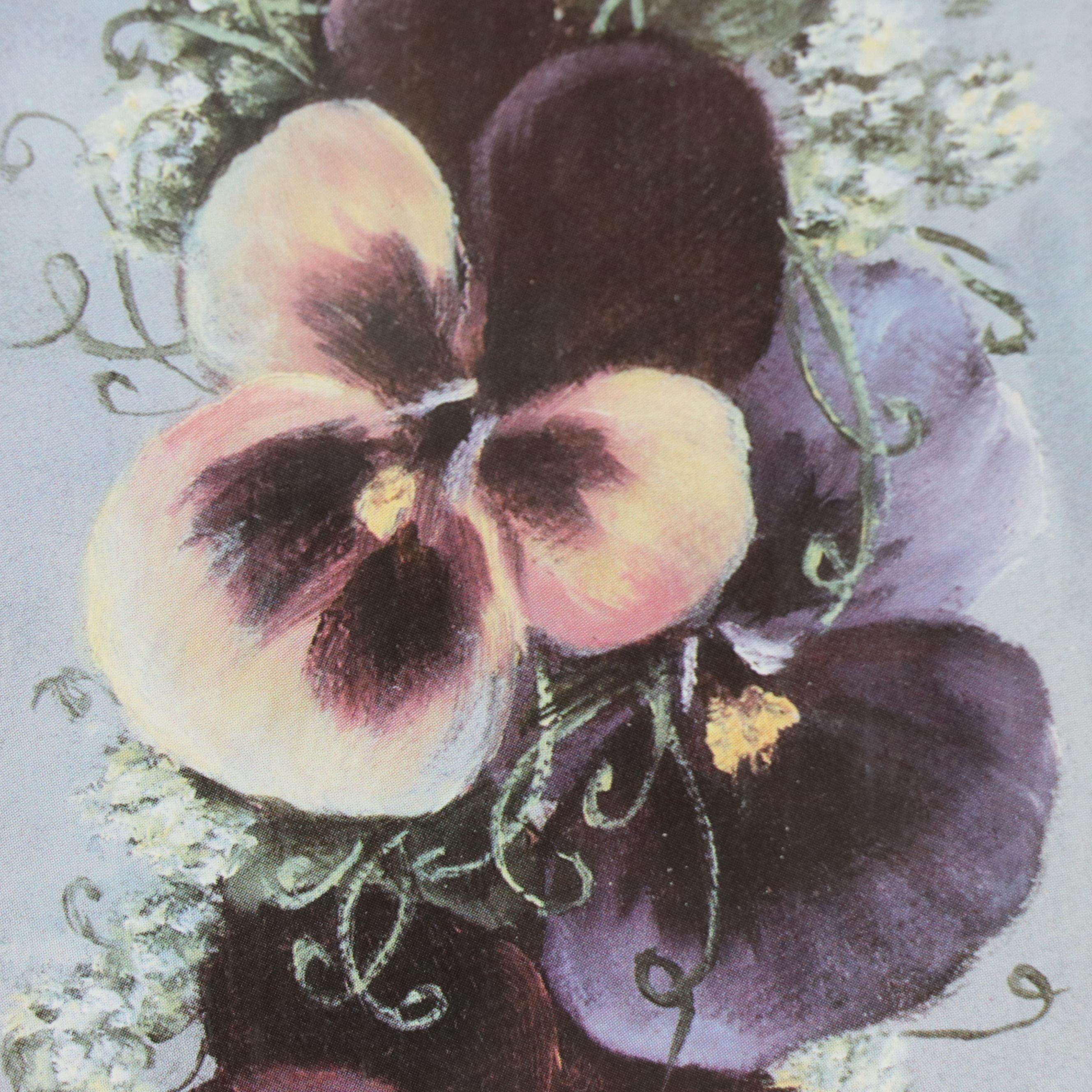 Glynda Turley Offset Lithograph of Pansies and Roses, Late 20th Century