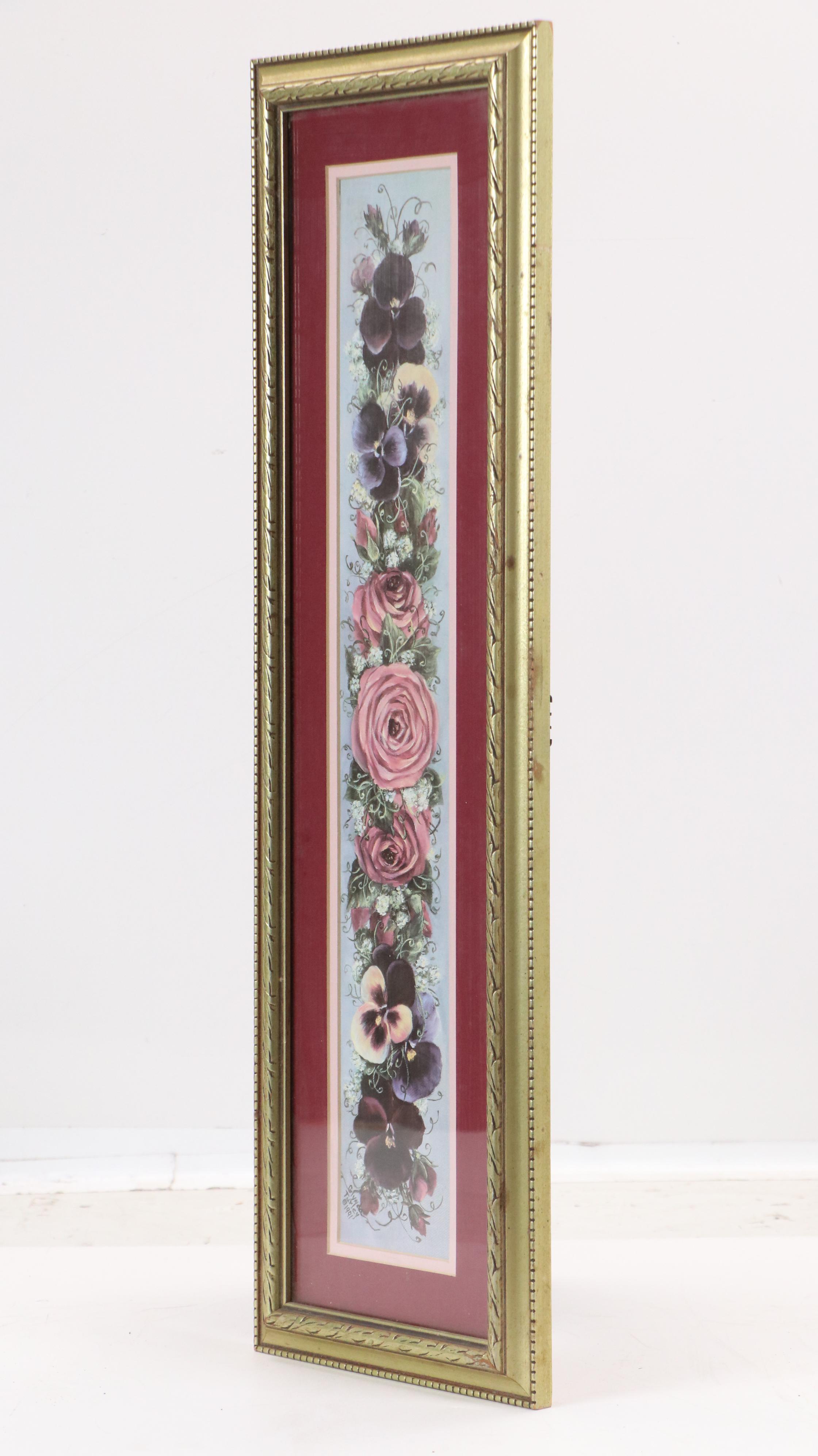 Glynda Turley Offset Lithograph of Pansies and Roses, Late 20th Century