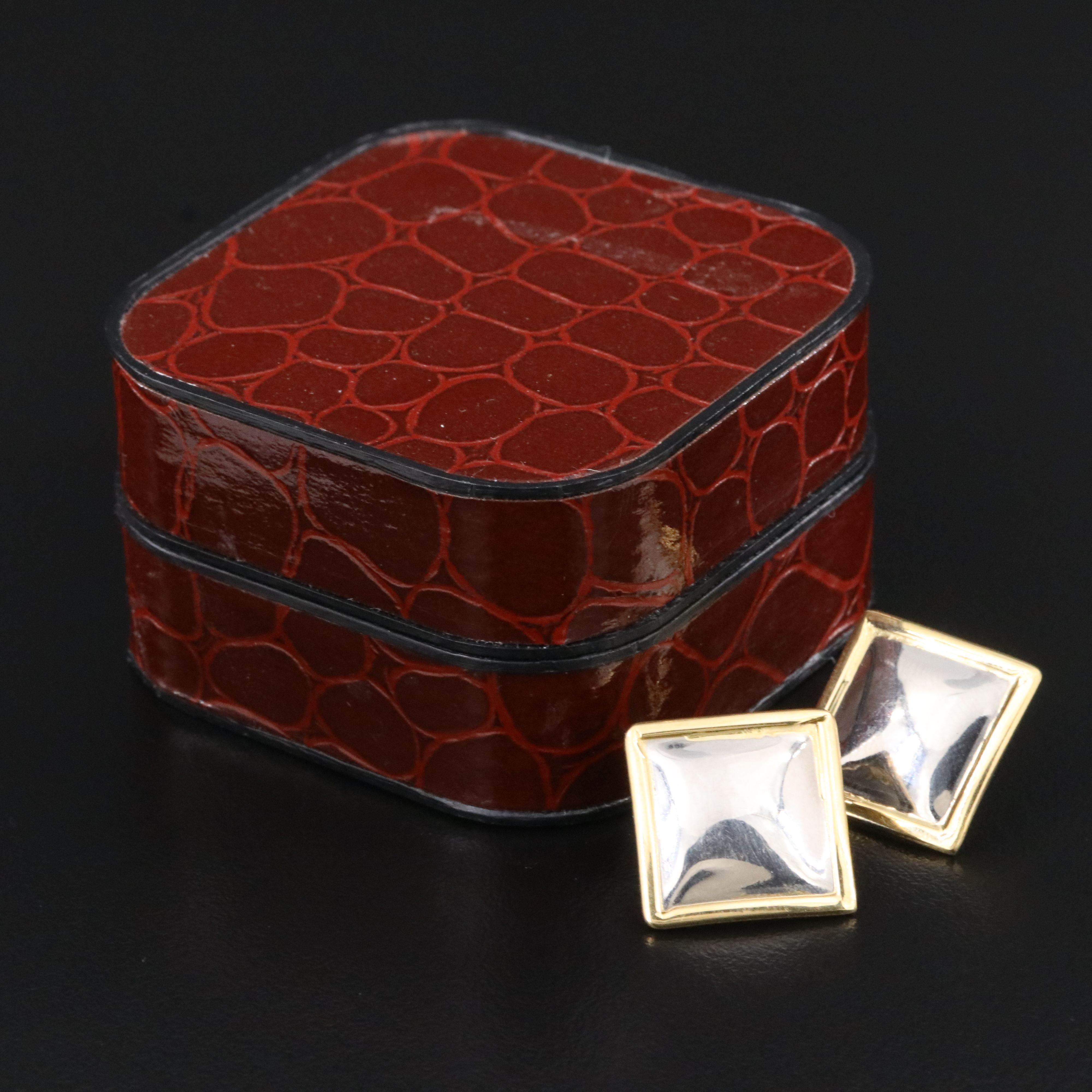 Italian 18K and Platinum Square Earrings