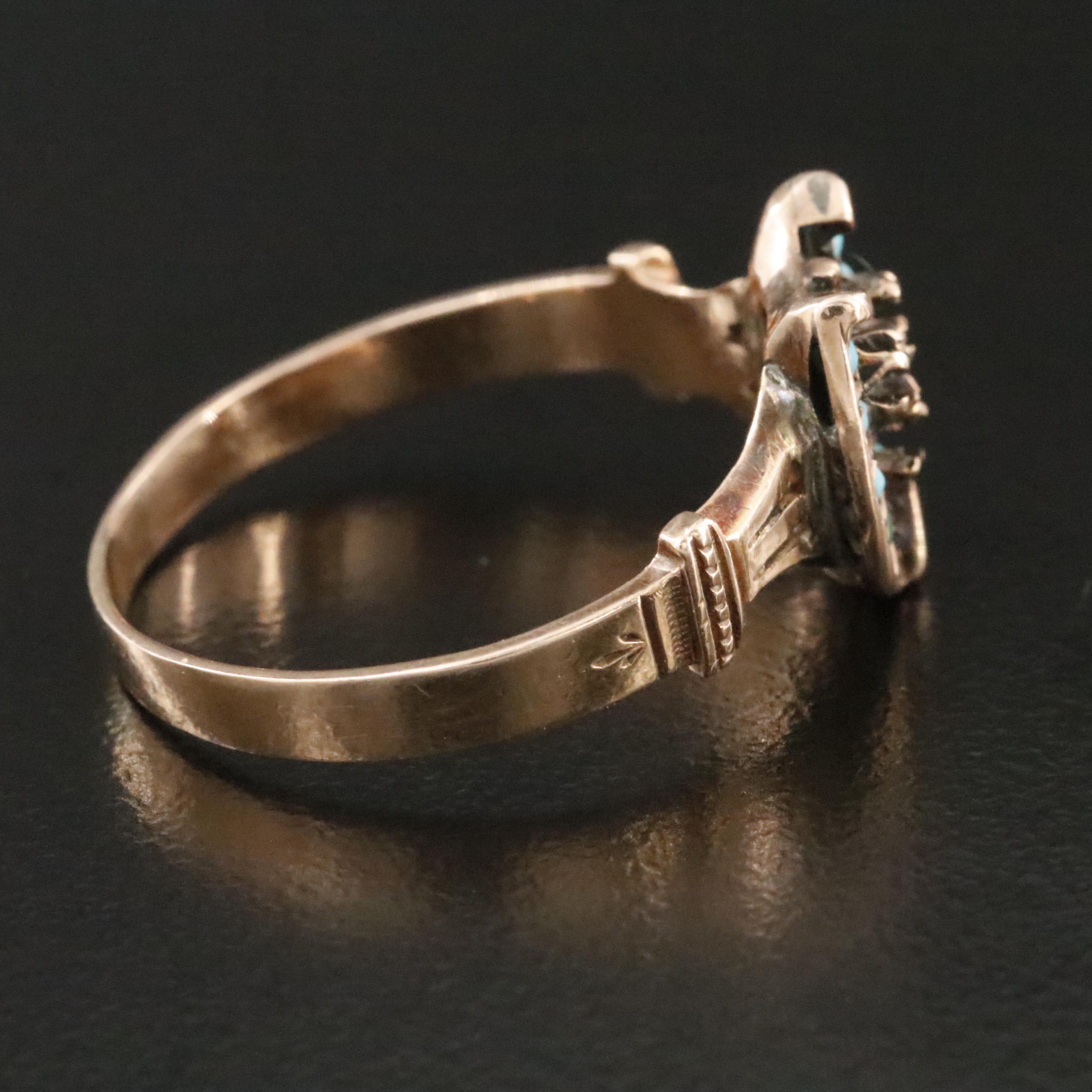 Victorian 10K Rose Gold Turquoise Horseshoe Ring