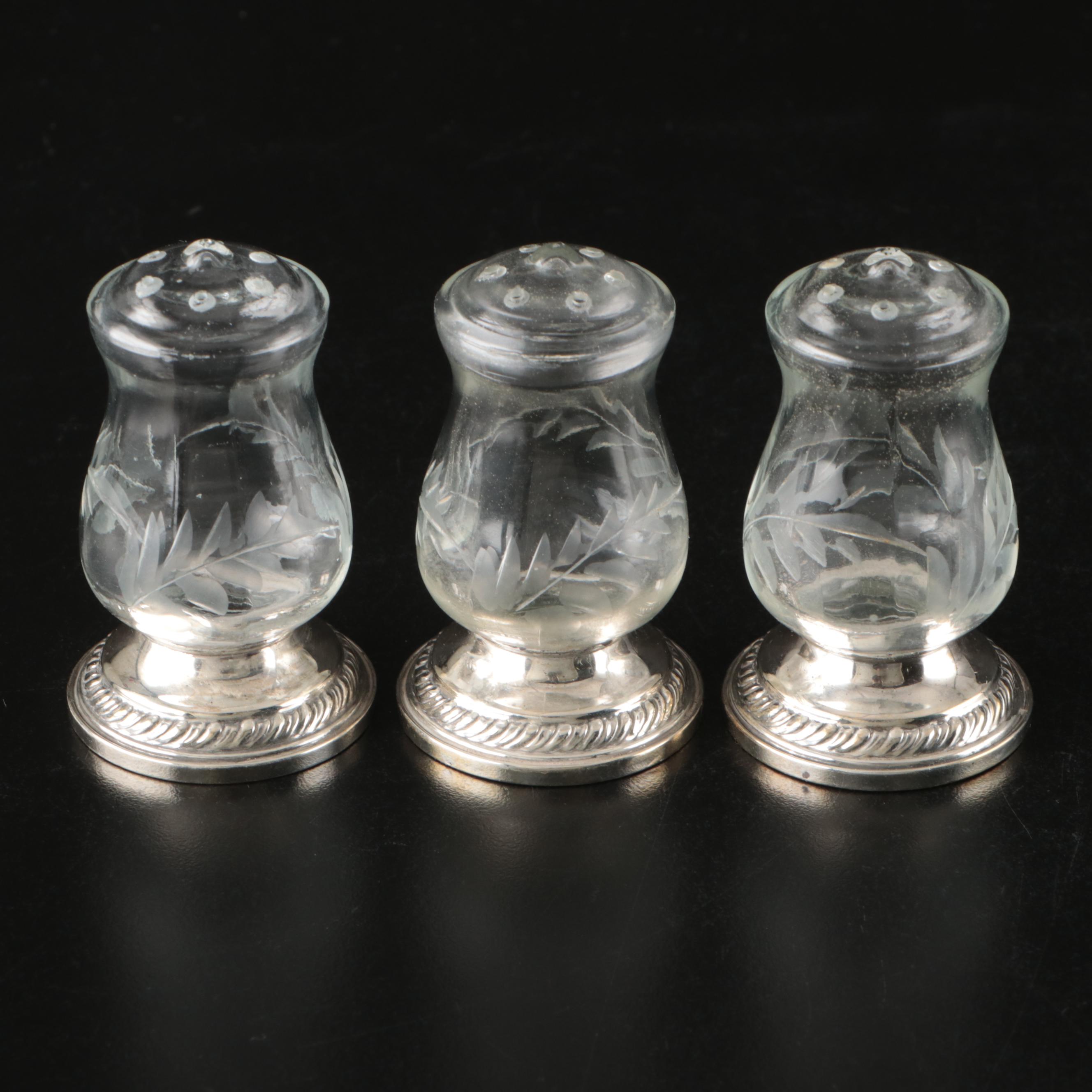 Quaker Sterling Silver and Glass Shakers with Crystal Ice Bucket