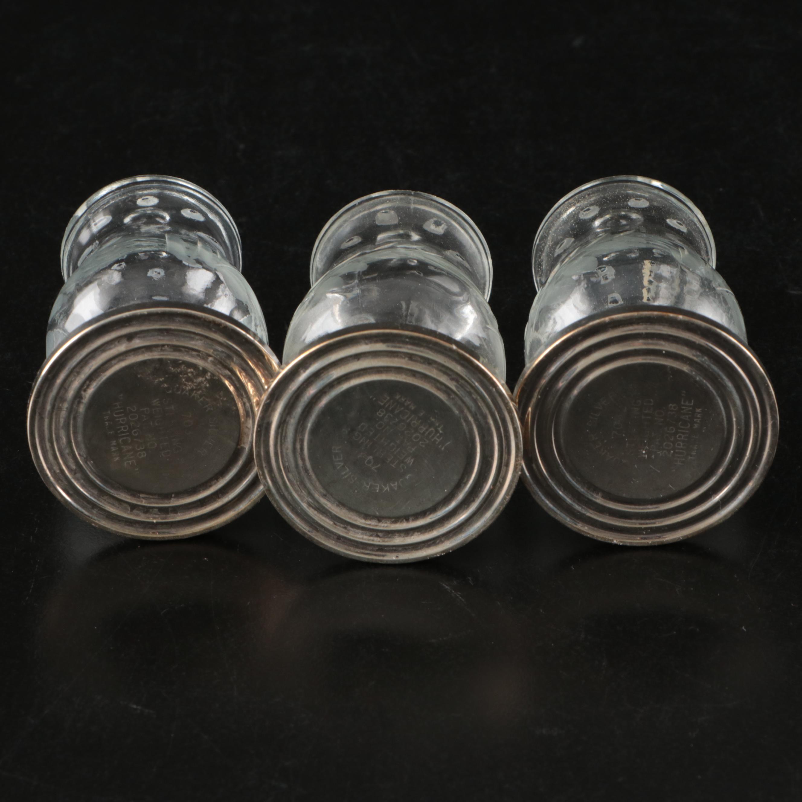 Quaker Sterling Silver and Glass Shakers with Crystal Ice Bucket