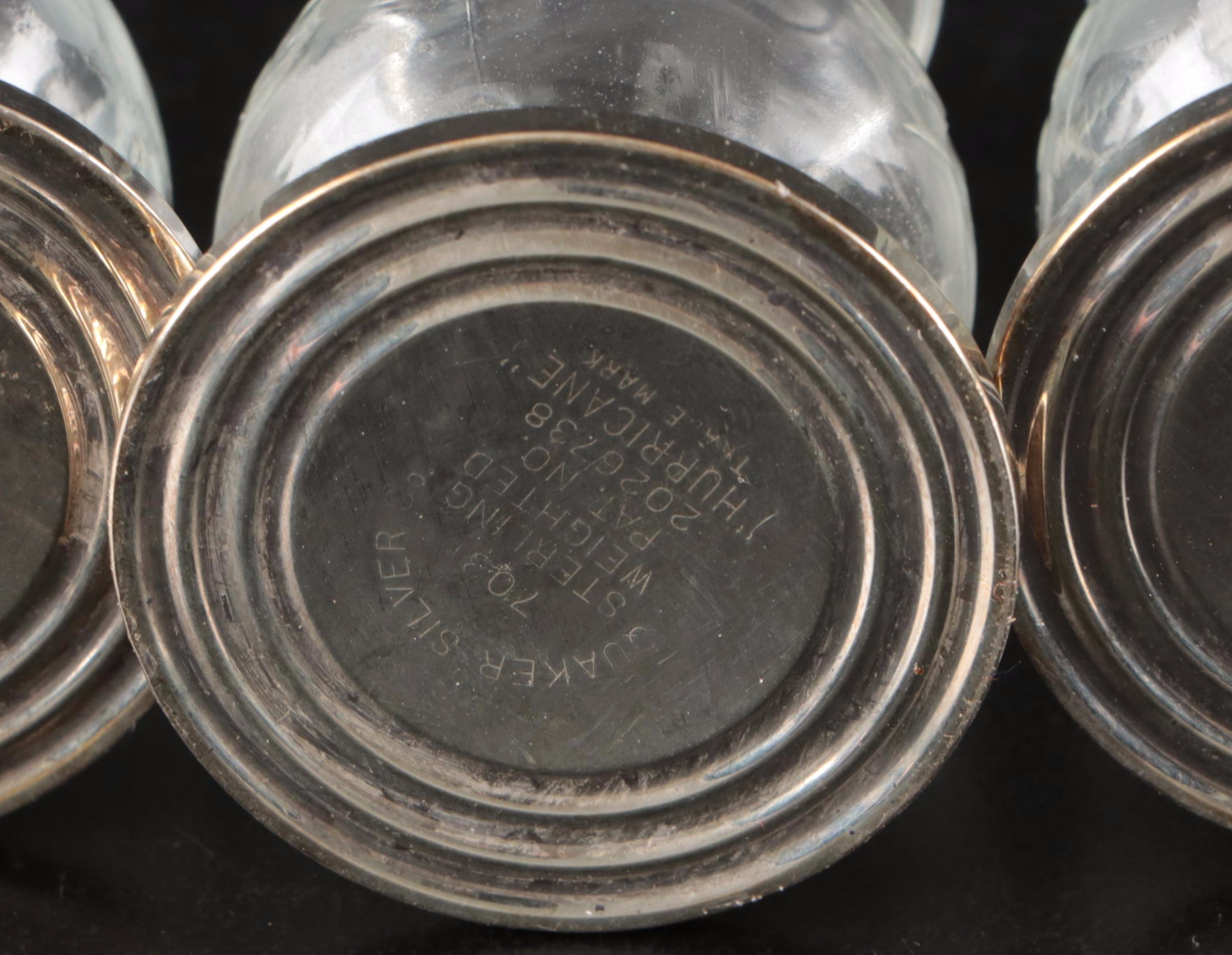 Quaker Sterling Silver and Glass Shakers with Crystal Ice Bucket