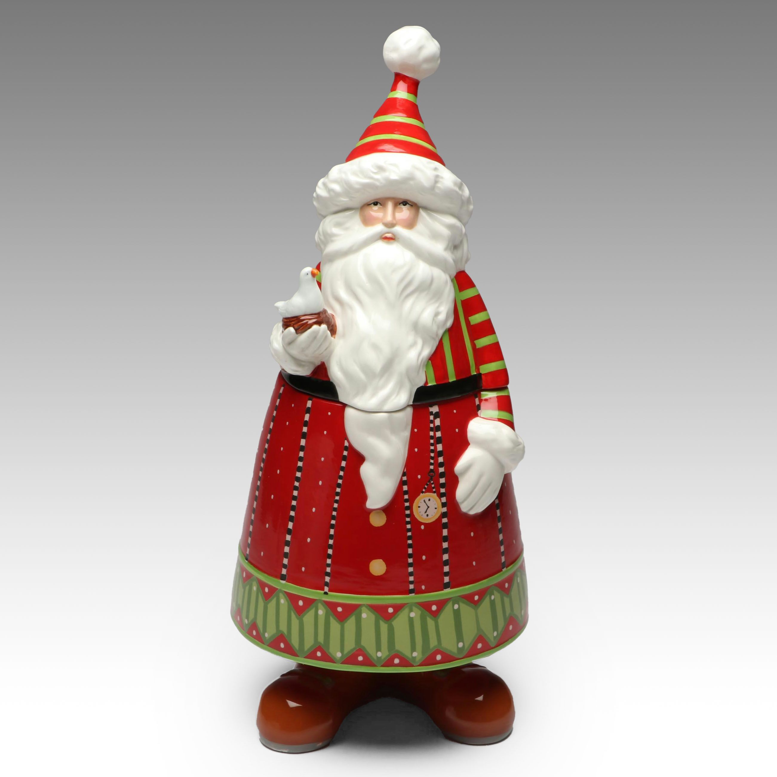 MacKenzie-Childs "Dash Away Santa" Ceramic Cookie Jar