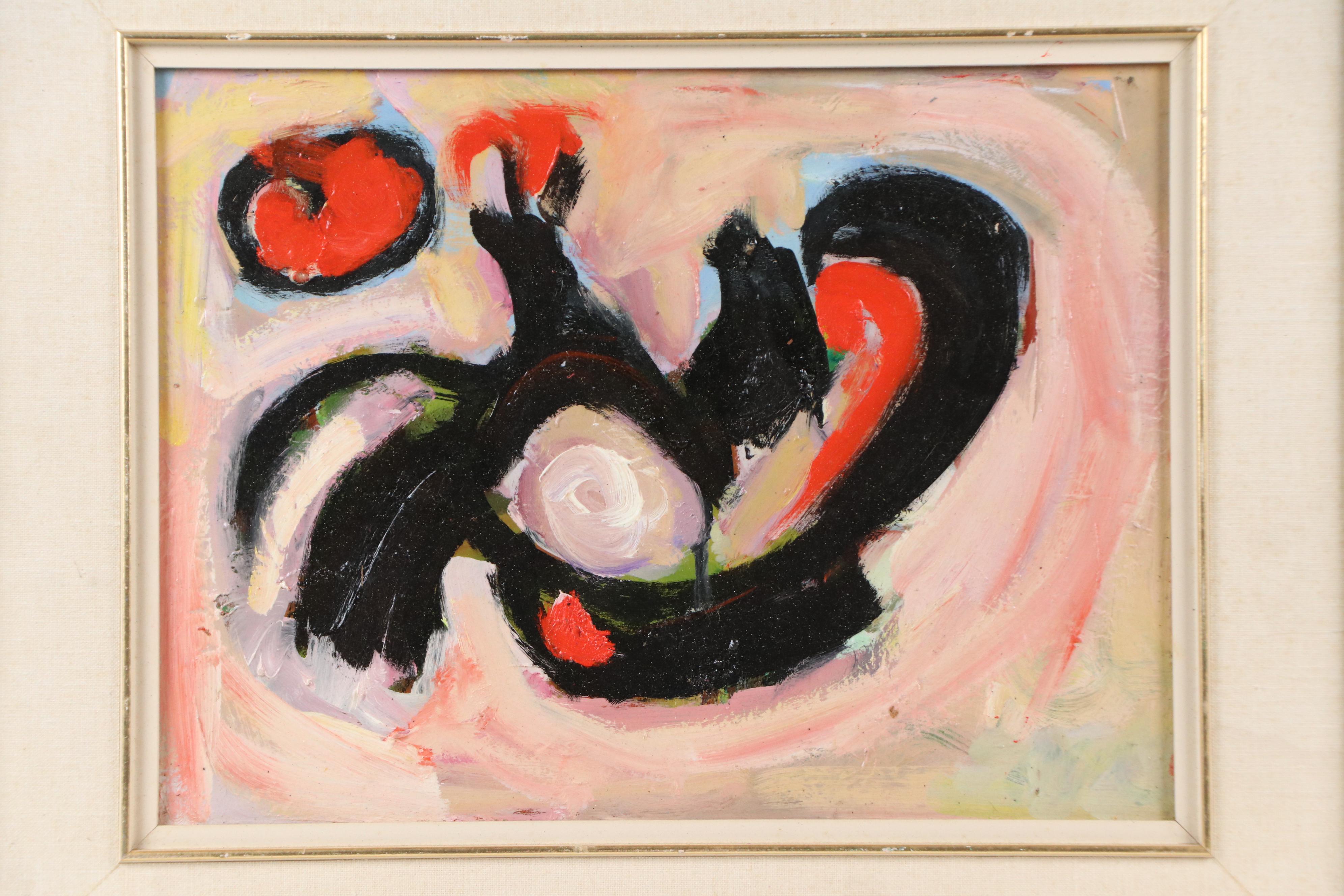 Black and Red Abstract Oil Painting, Mid-20th Century