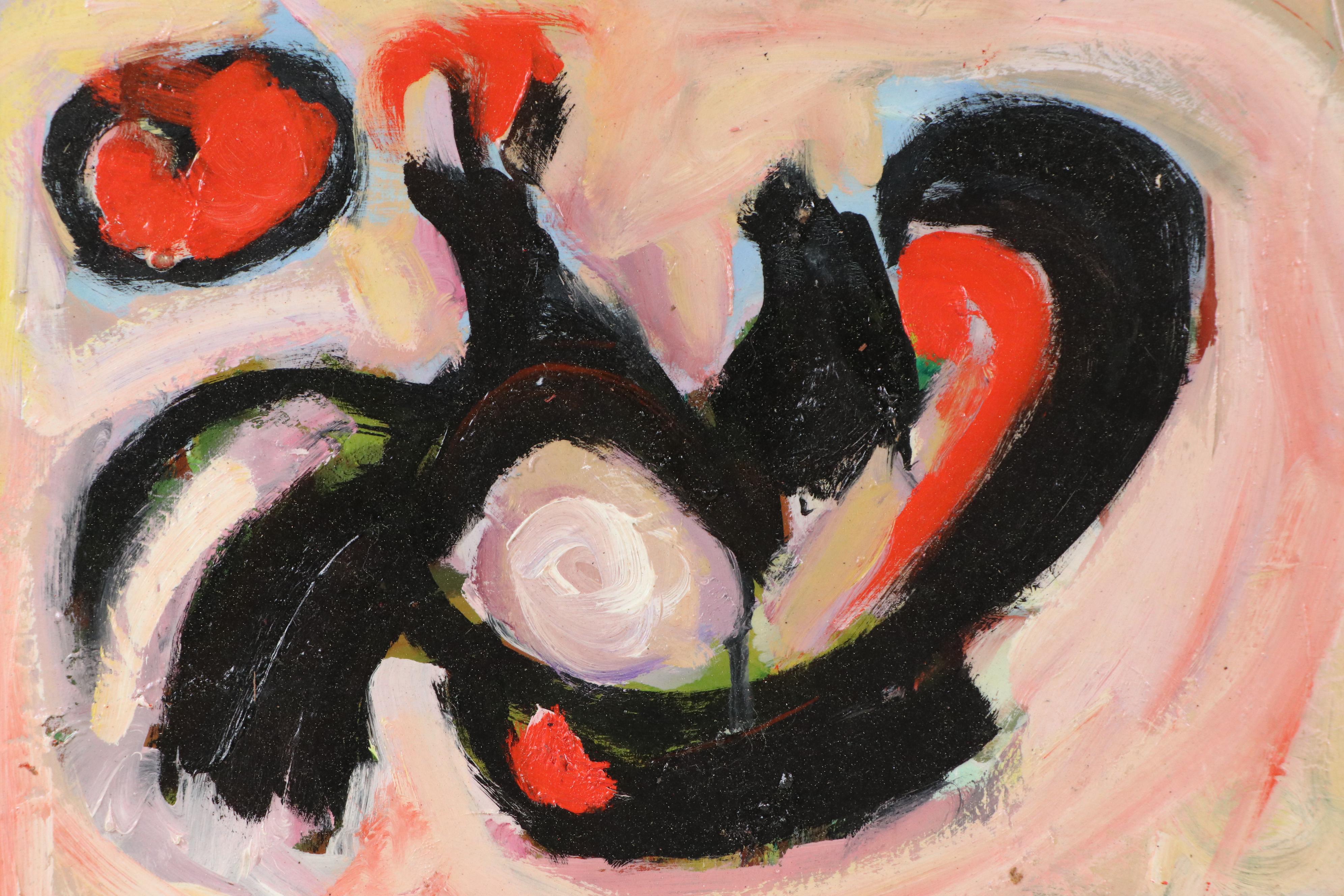 Black and Red Abstract Oil Painting, Mid-20th Century