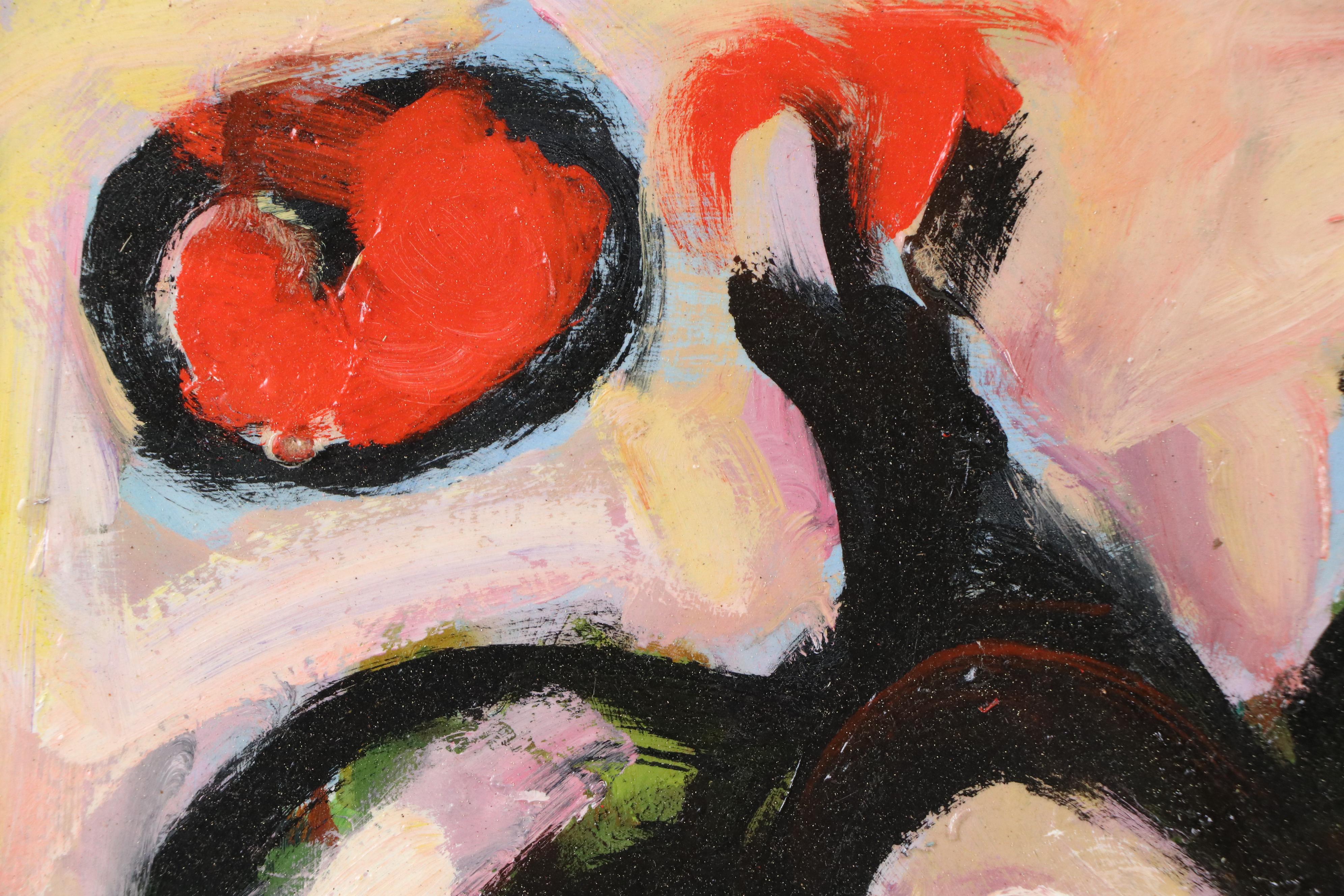 Black and Red Abstract Oil Painting, Mid-20th Century