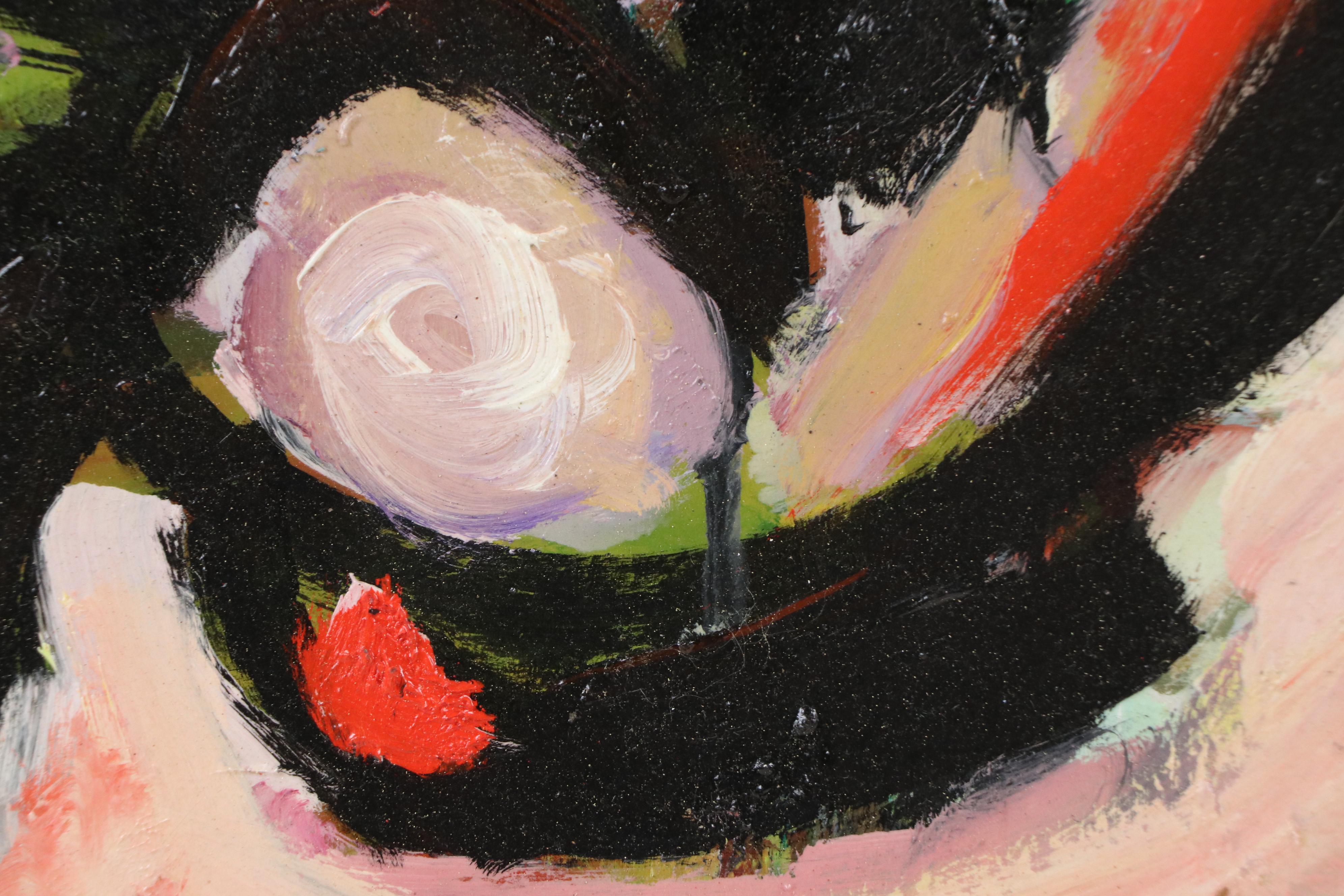 Black and Red Abstract Oil Painting, Mid-20th Century