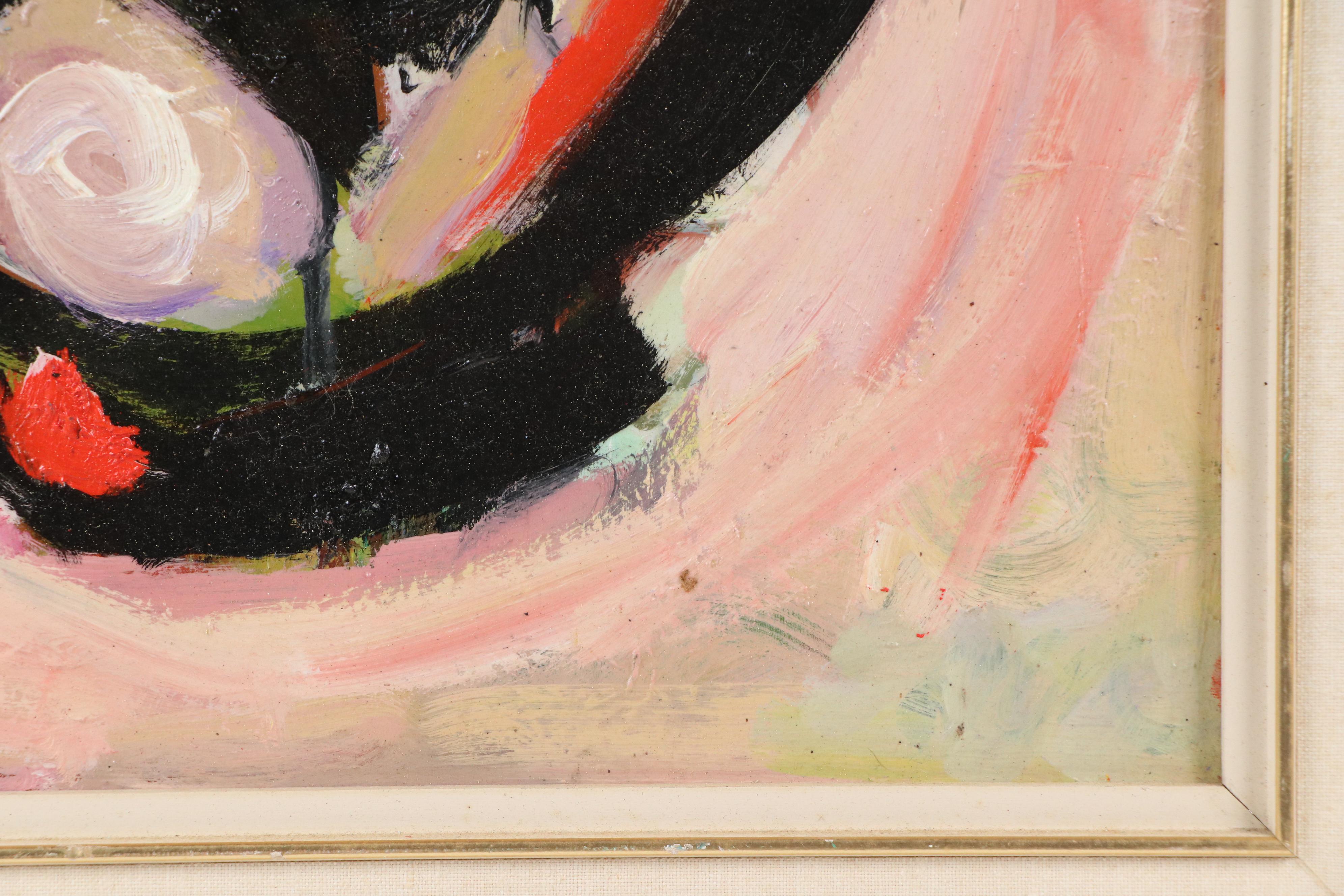 Black and Red Abstract Oil Painting, Mid-20th Century