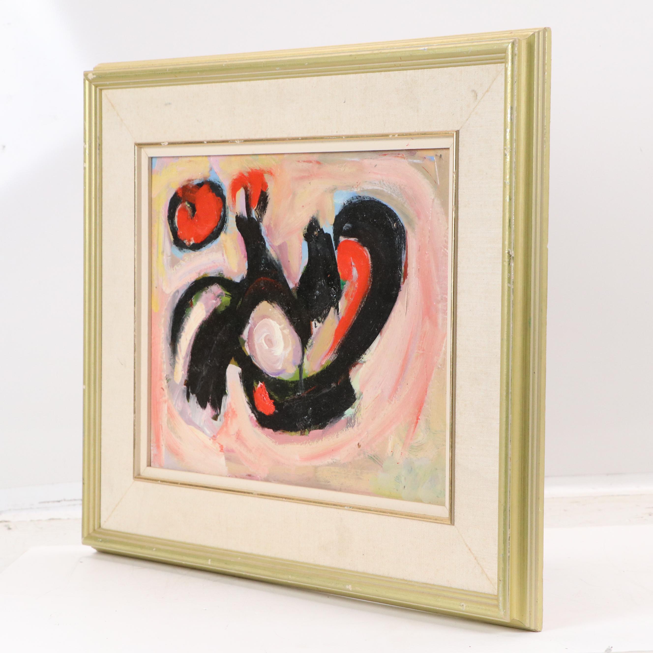 Black and Red Abstract Oil Painting, Mid-20th Century