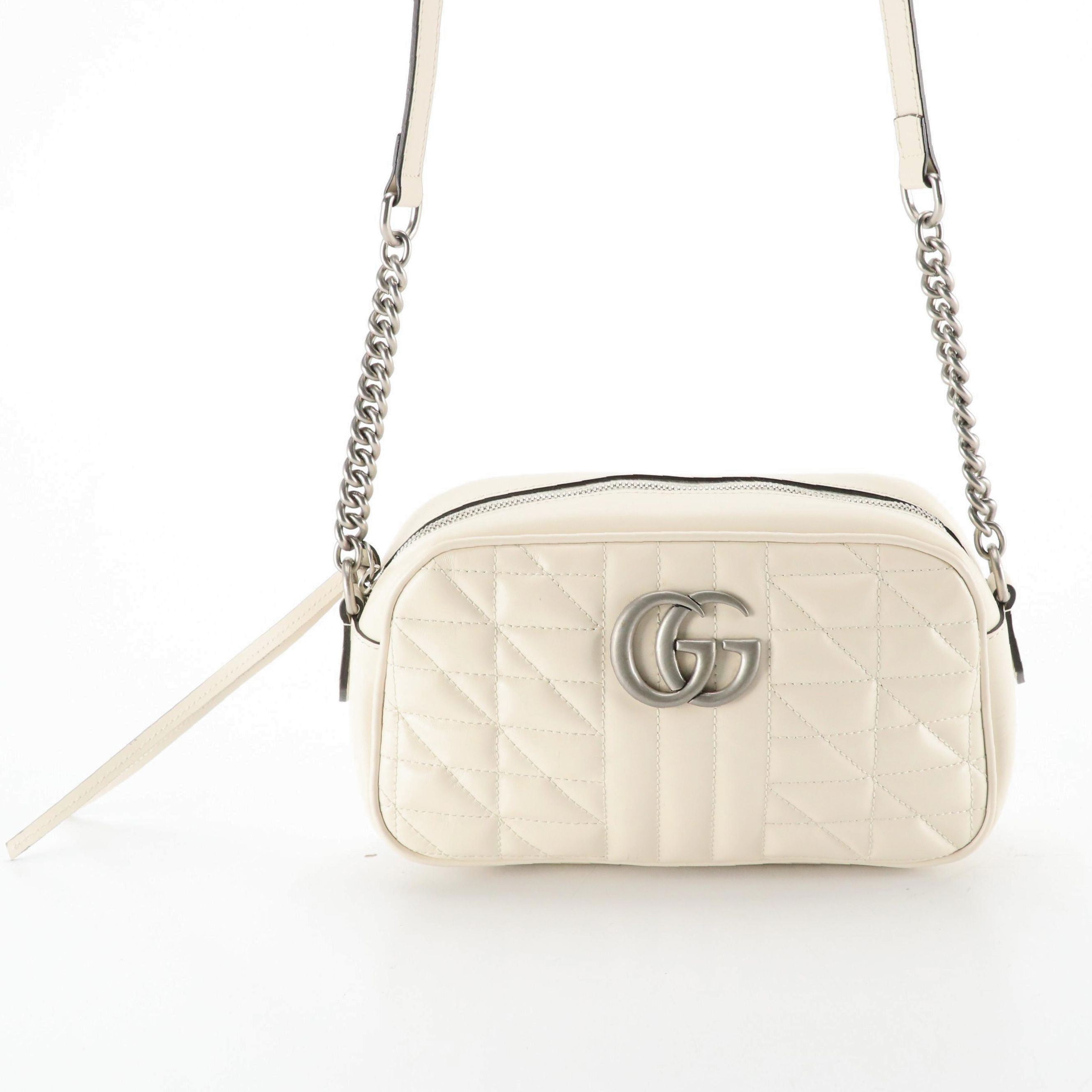 Gucci GG Marmont Crossbody Bag in Quilted White Calfskin Leather