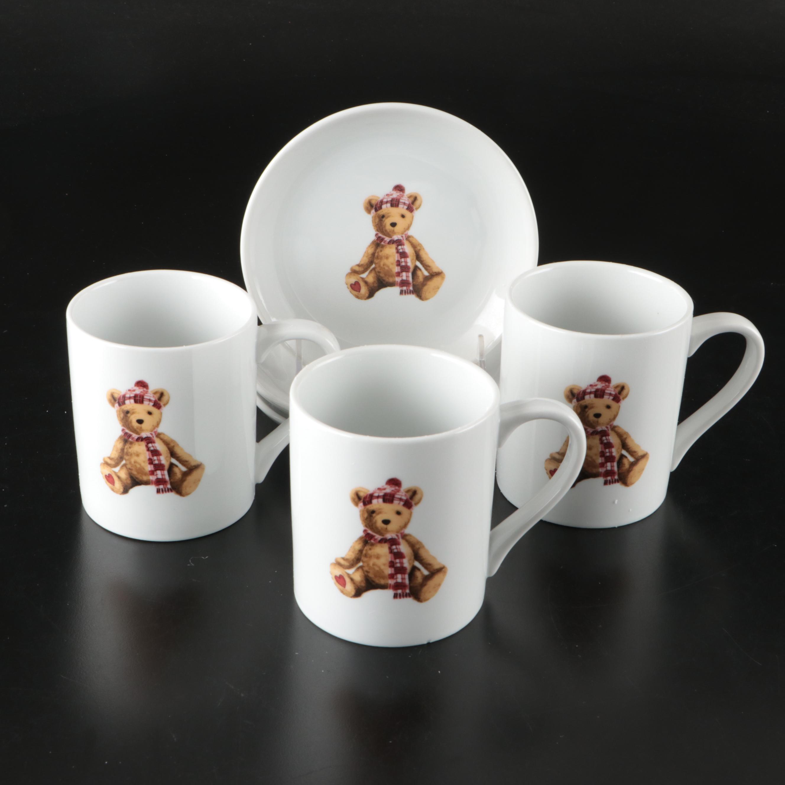 Pottery Barn Teddy Bear Ceramic Cookie Plate and Mug Set