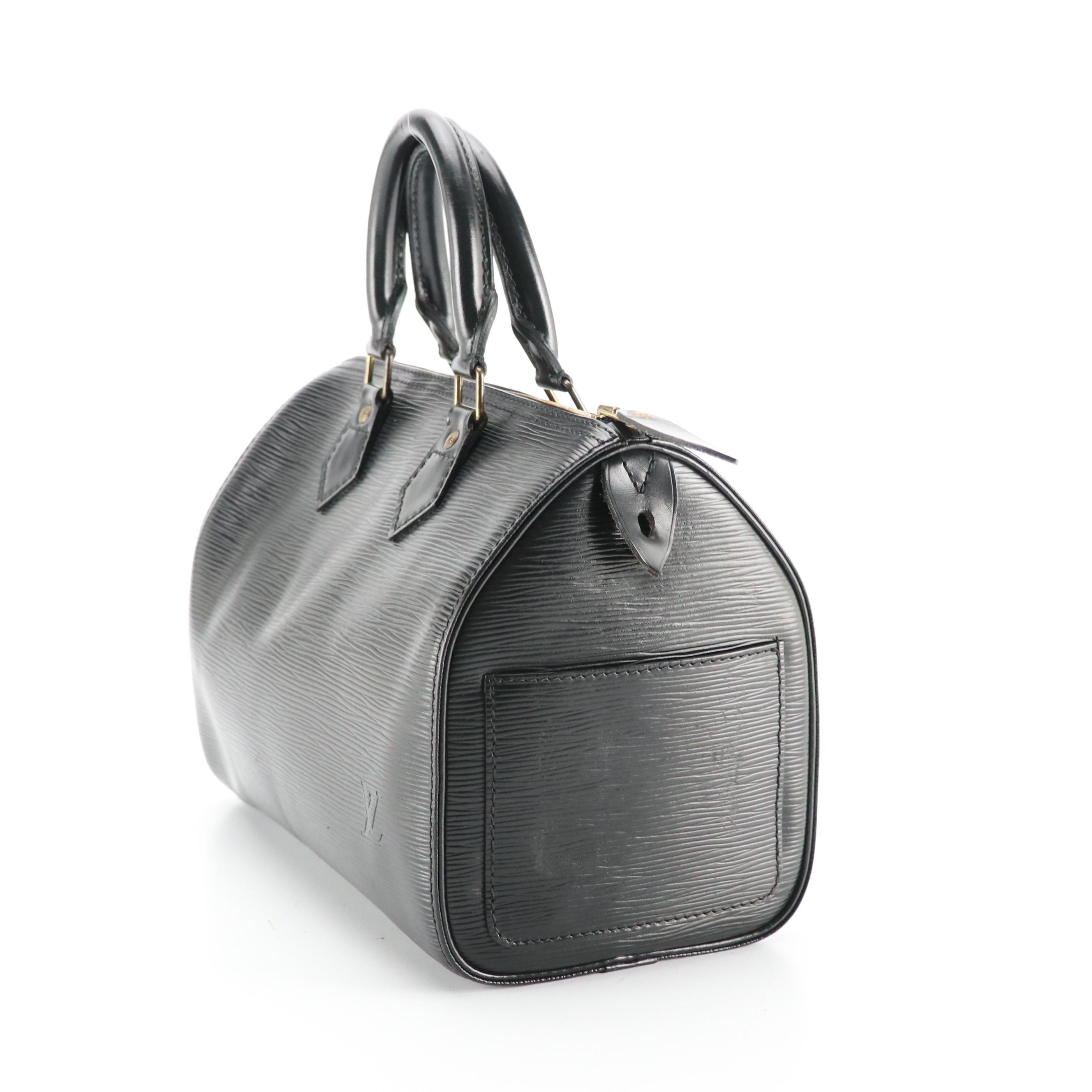 Louis Vuitton Speedy 25 Handbag in Black Epi and Smooth Leather