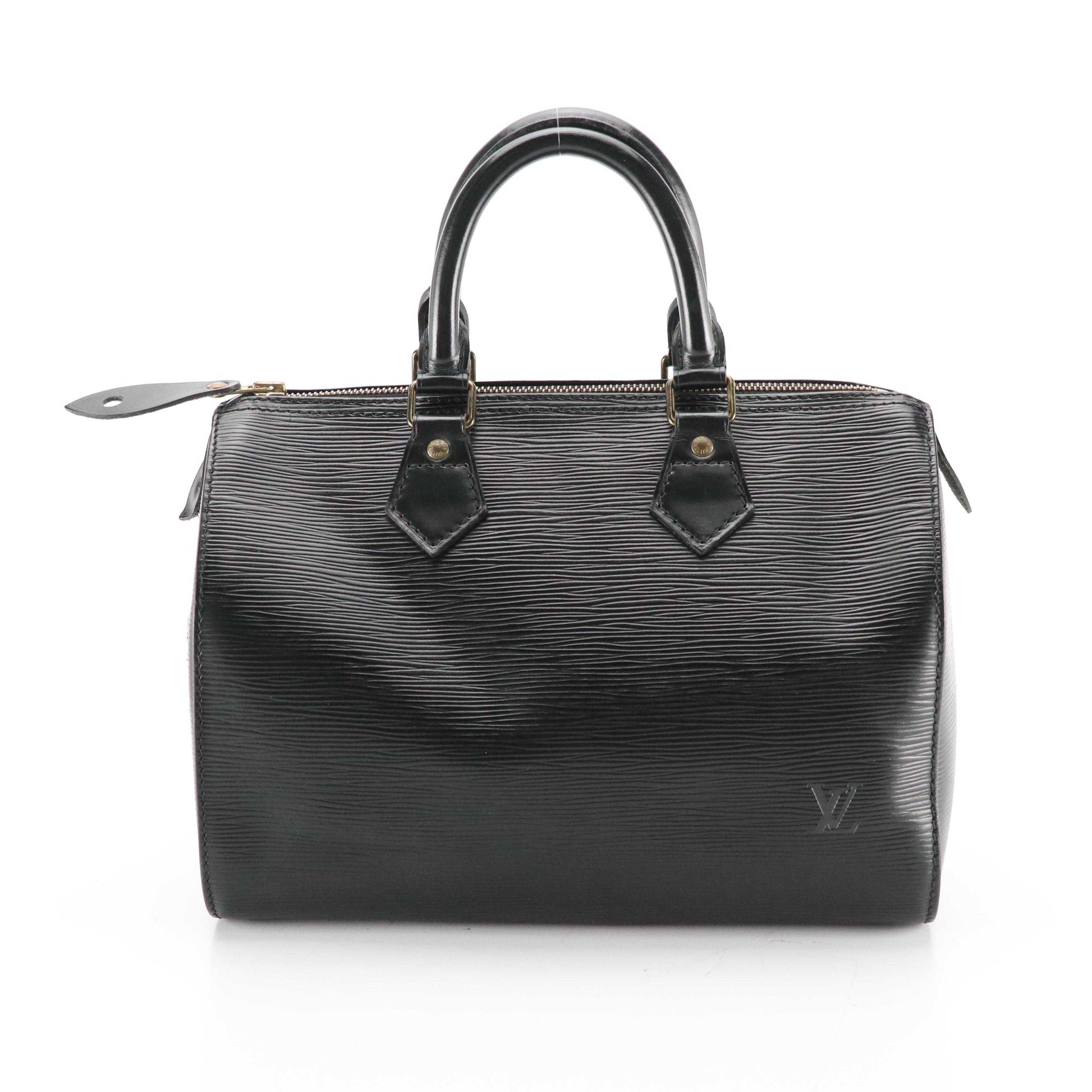 Louis Vuitton Speedy 25 Handbag in Black Epi and Smooth Leather