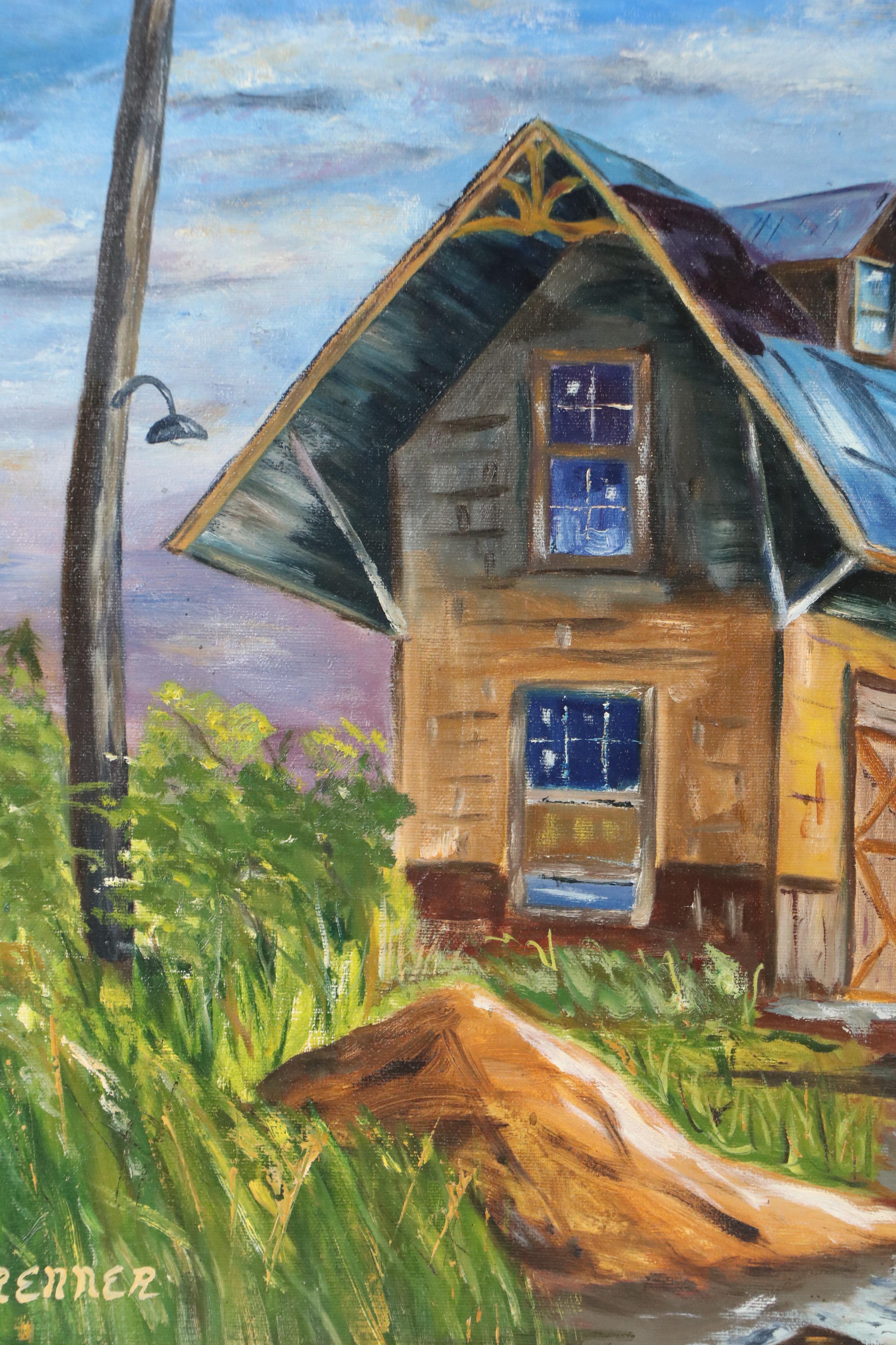 Frank J. Brenner Oil Painting of Woman at Train Station, Late 20th Century