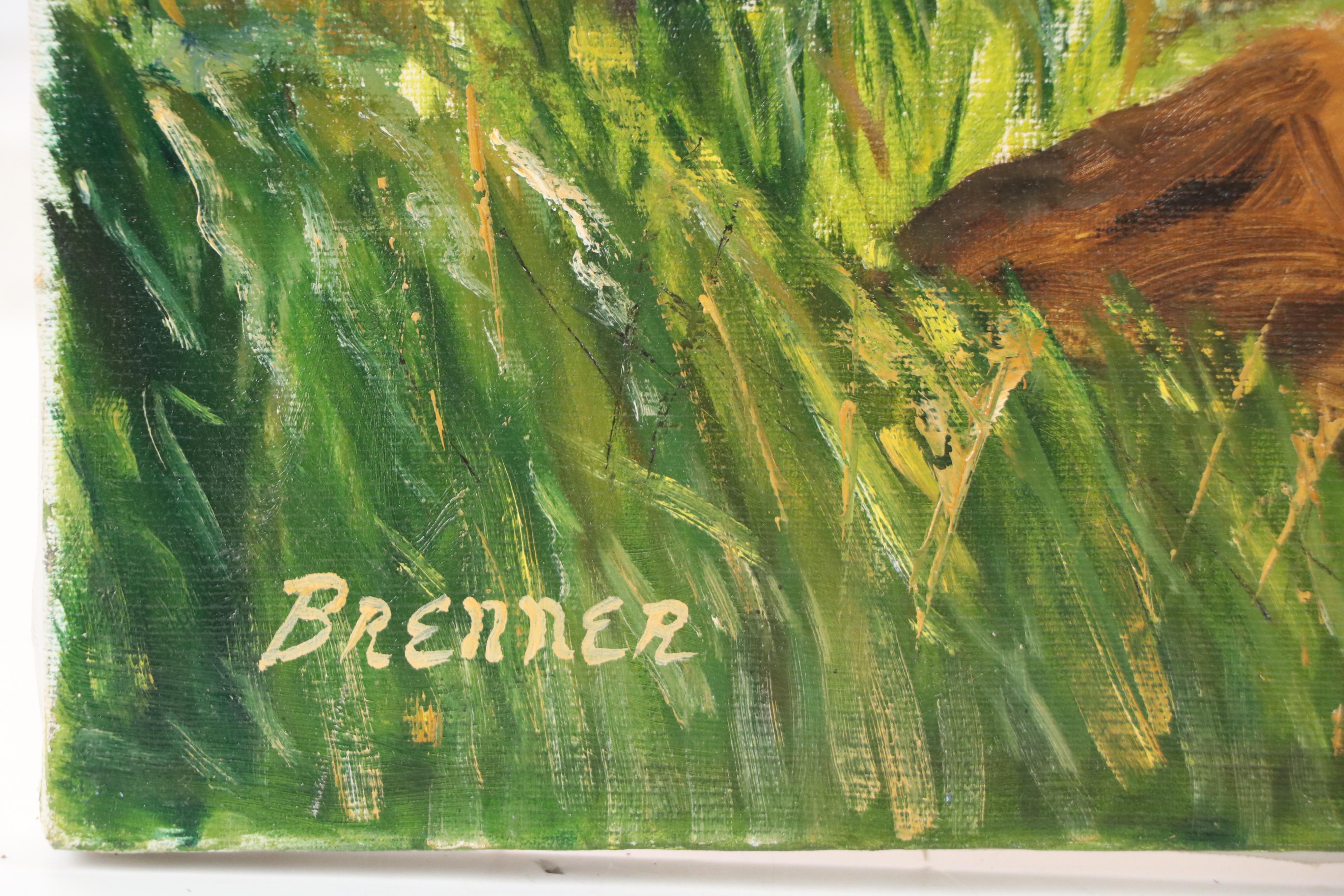 Frank J. Brenner Oil Painting of Woman at Train Station, Late 20th Century