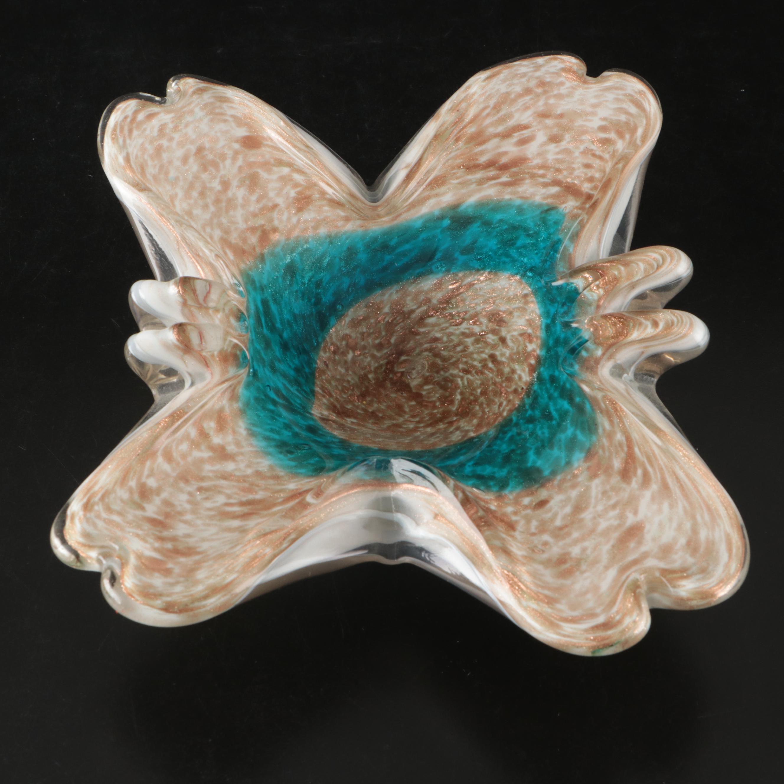 Murano Aventurine Sommerso Art Glass Decorative Bowls