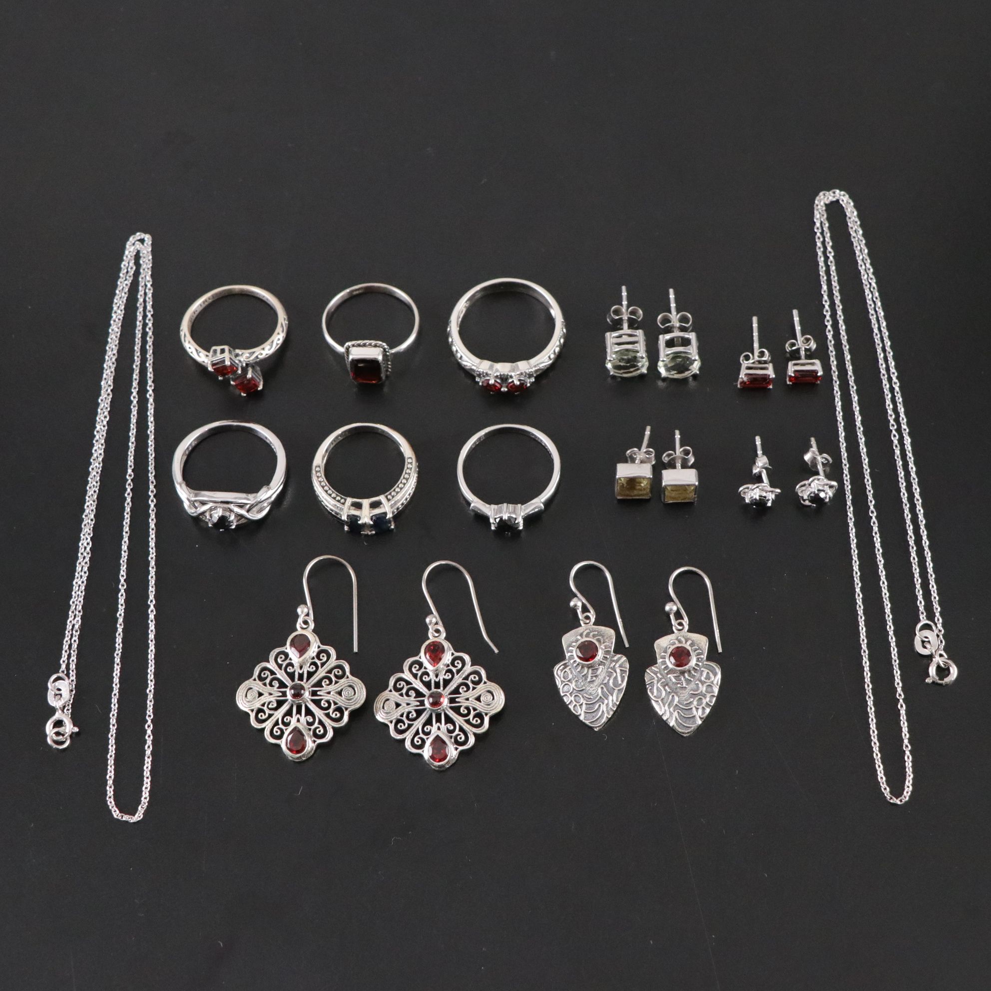 14 Assorted Sterling Silver Rings, Necklaces and Earrings