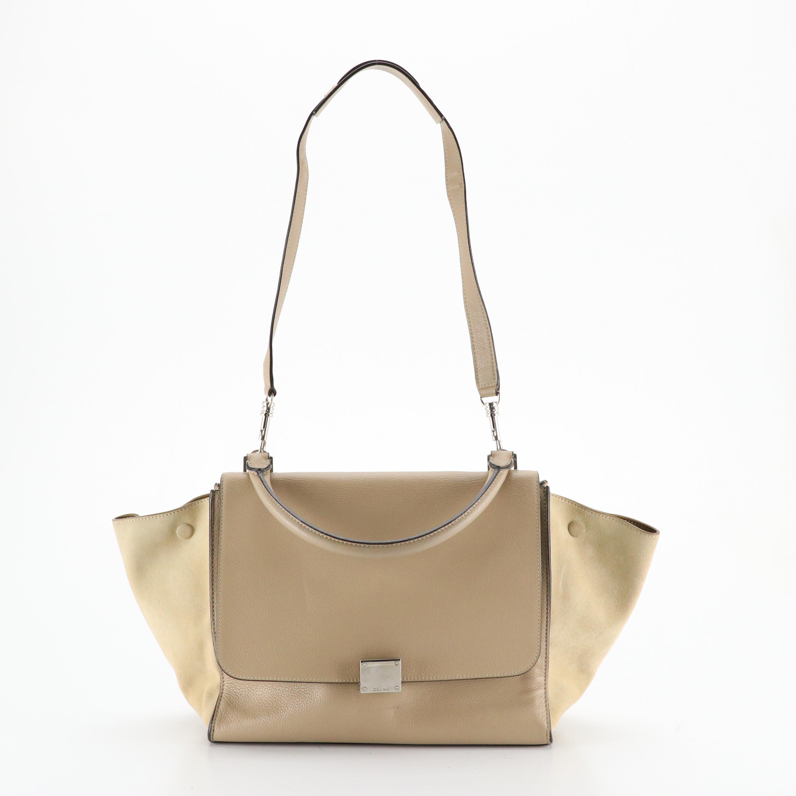Céline Medium Trapeze Two-Way Bag in a Beige Calfskin Leather and Suede
