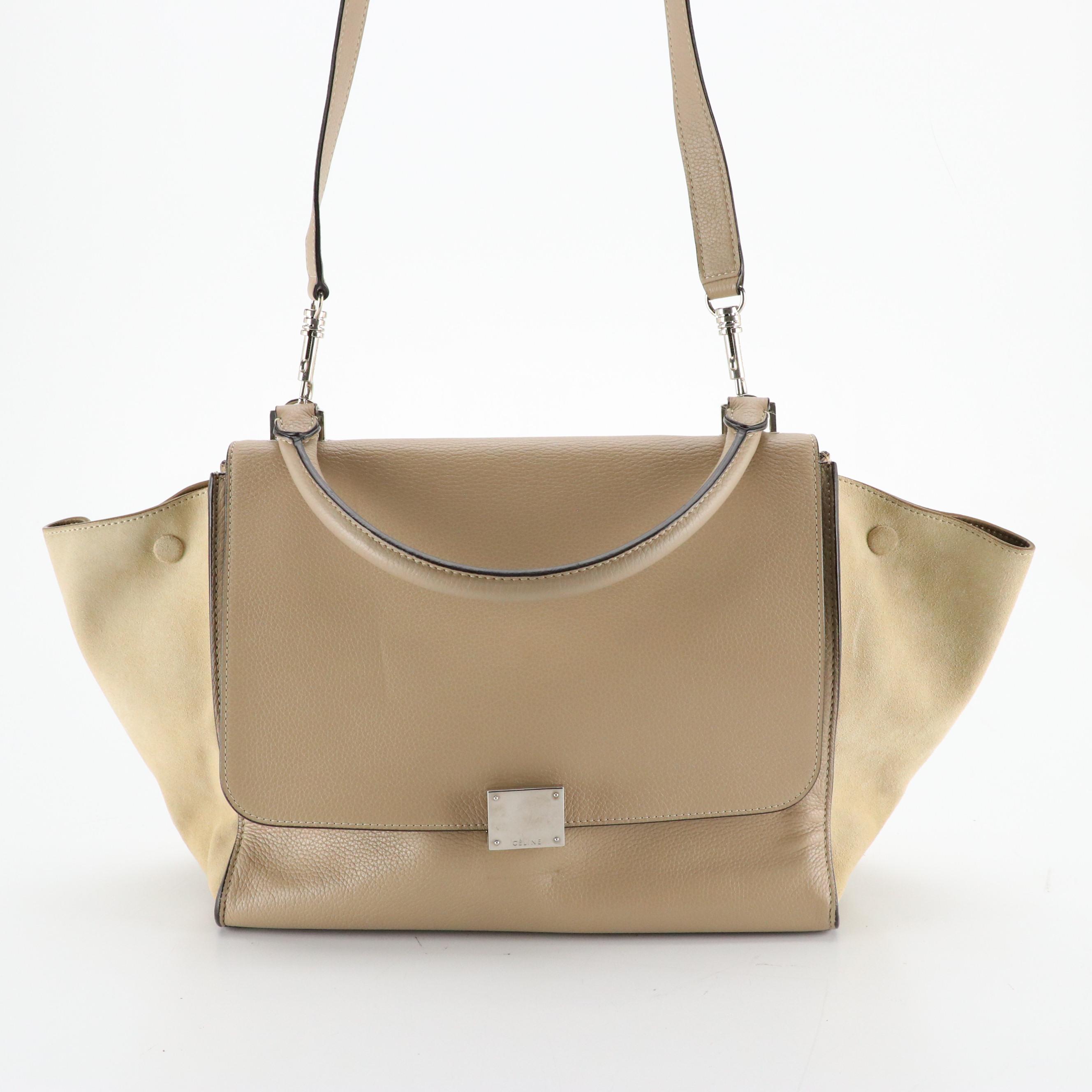 Céline Medium Trapeze Two-Way Bag in a Beige Calfskin Leather and Suede