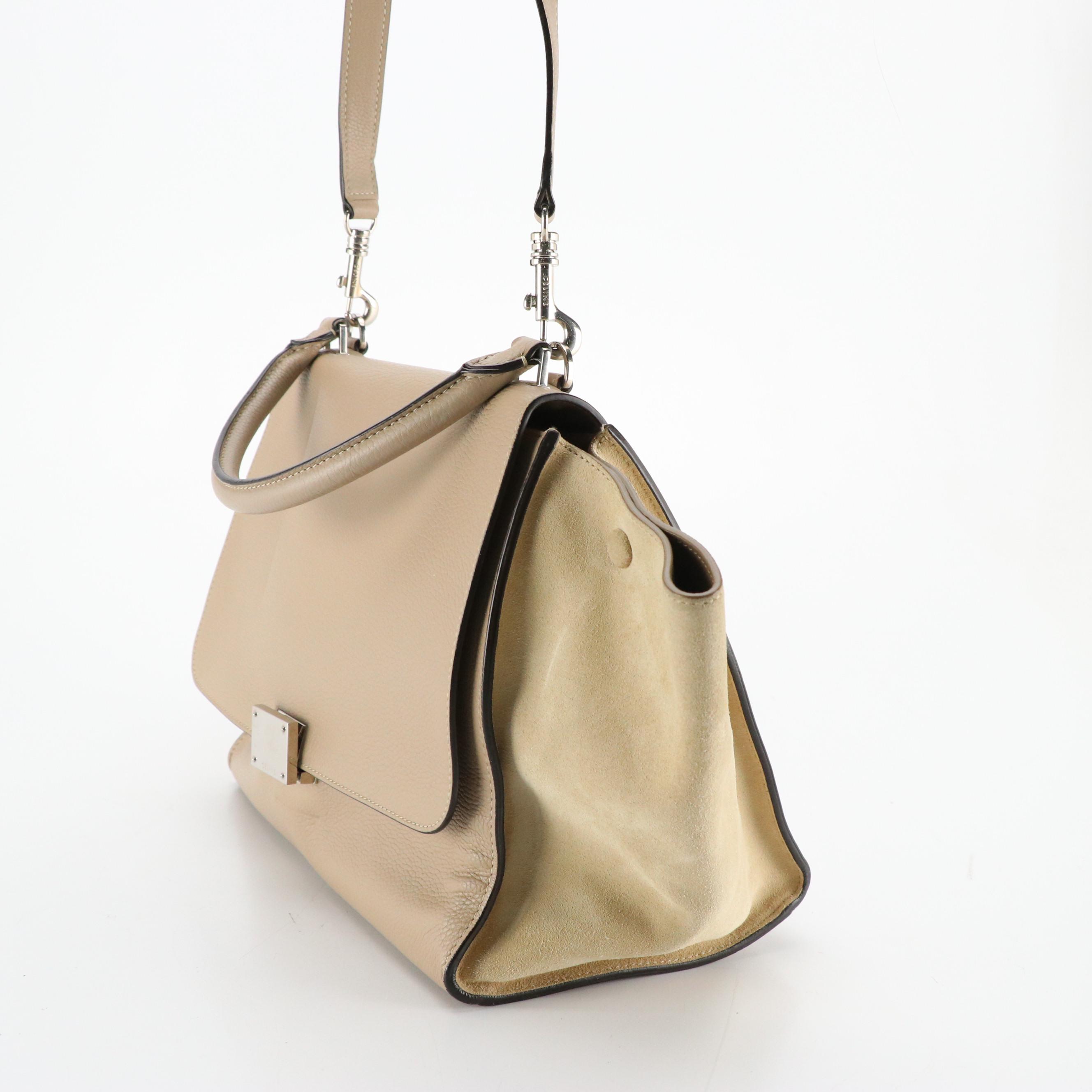 Céline Medium Trapeze Two-Way Bag in a Beige Calfskin Leather and Suede
