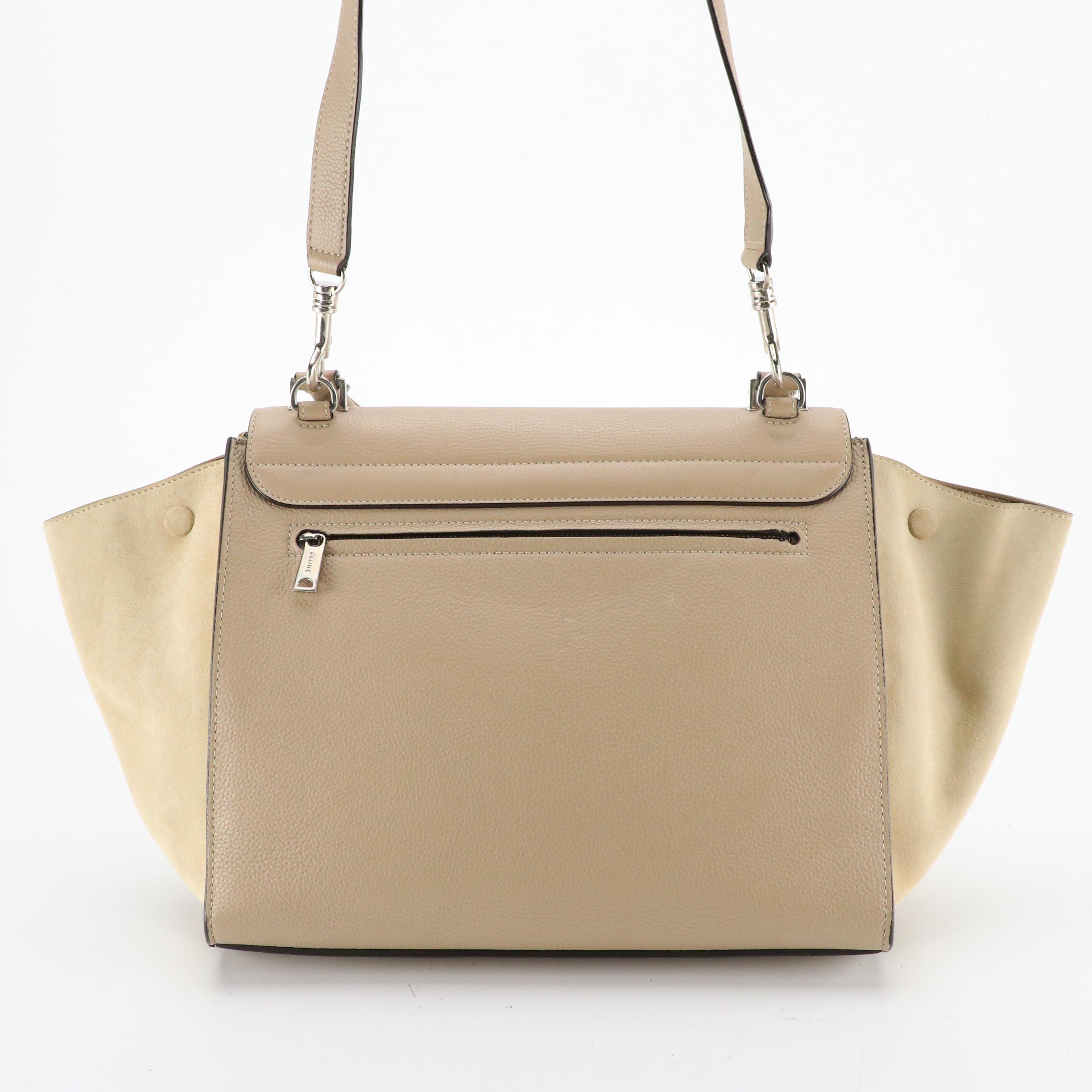 Céline Medium Trapeze Two-Way Bag in a Beige Calfskin Leather and Suede