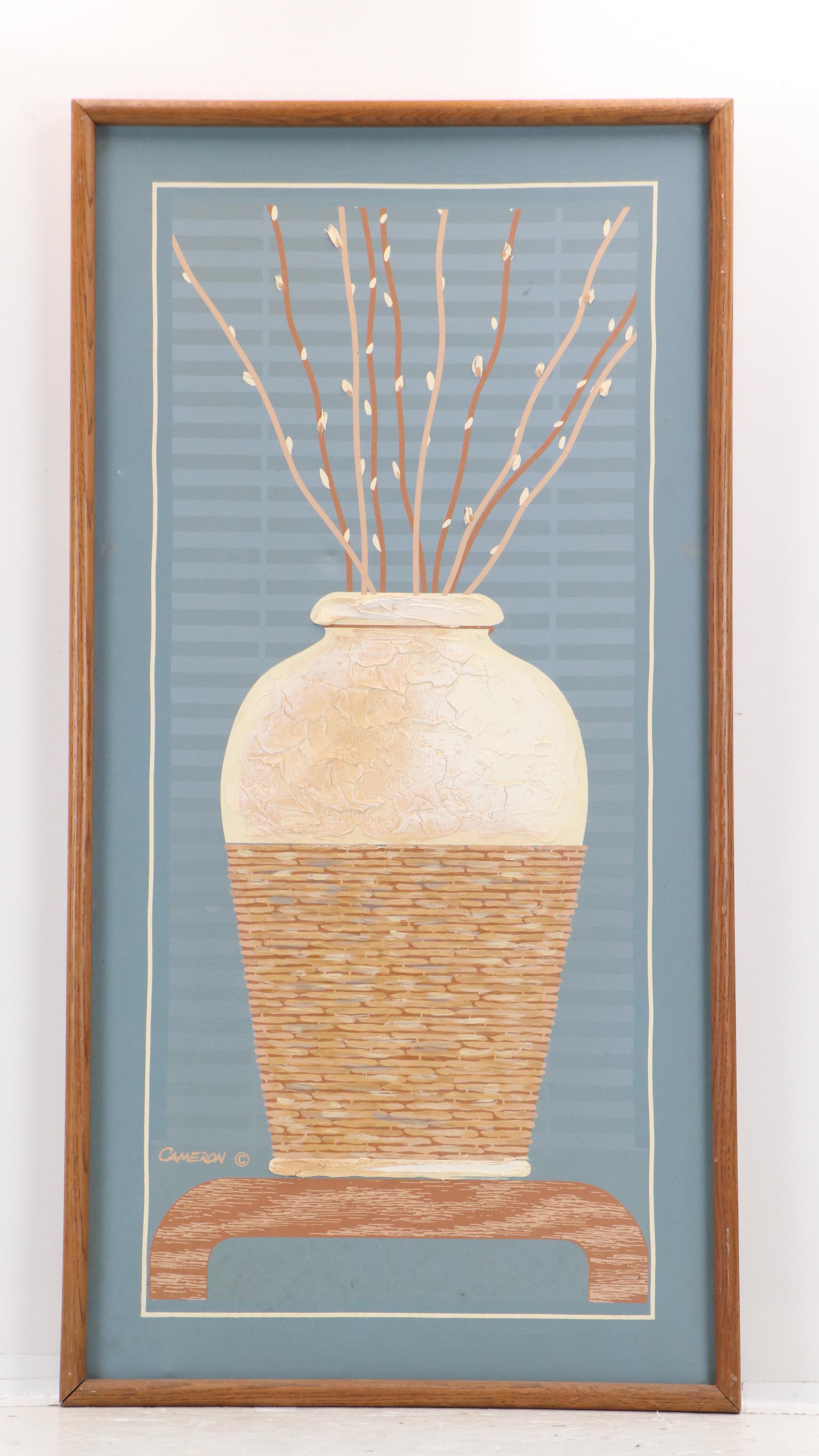 Embellished Giclée Diptychs of Vases with Branches, Mid to Late 20th Century