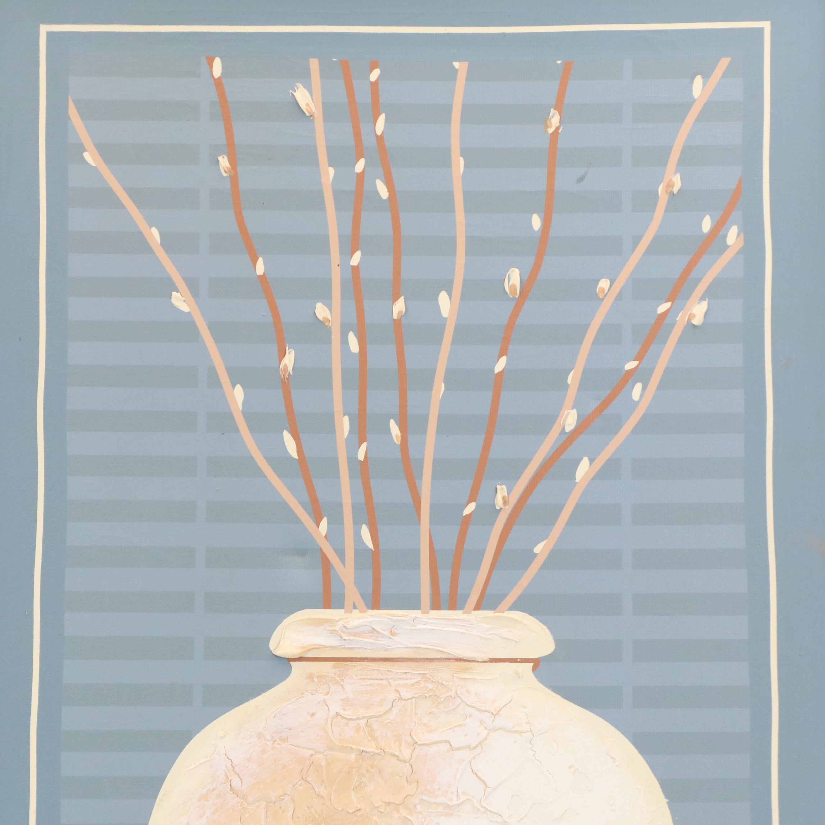 Embellished Giclée Diptychs of Vases with Branches, Mid to Late 20th Century