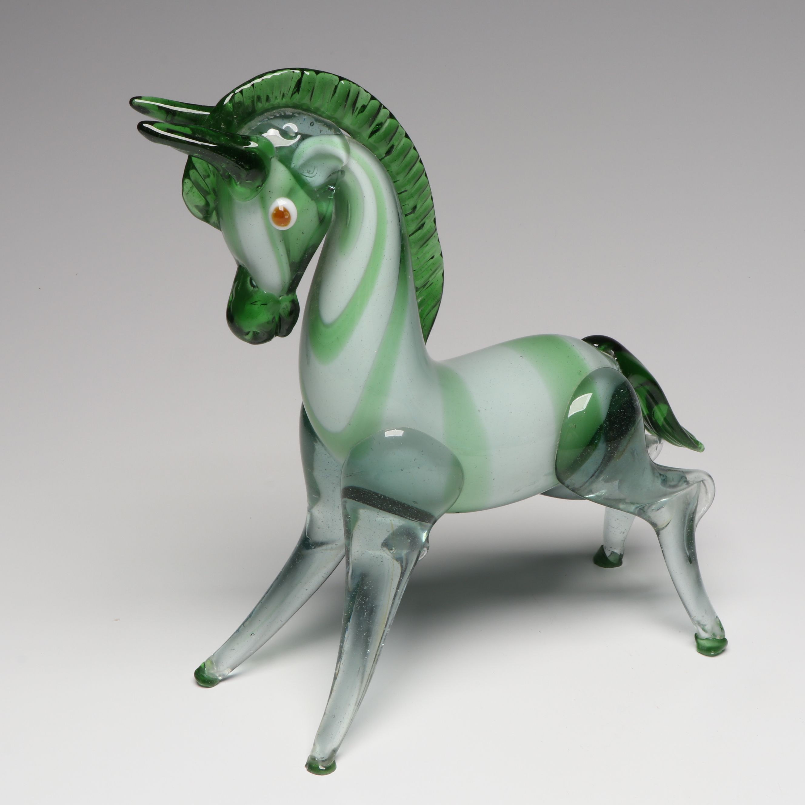 Art Glass Duck Character Vase and Green Horse