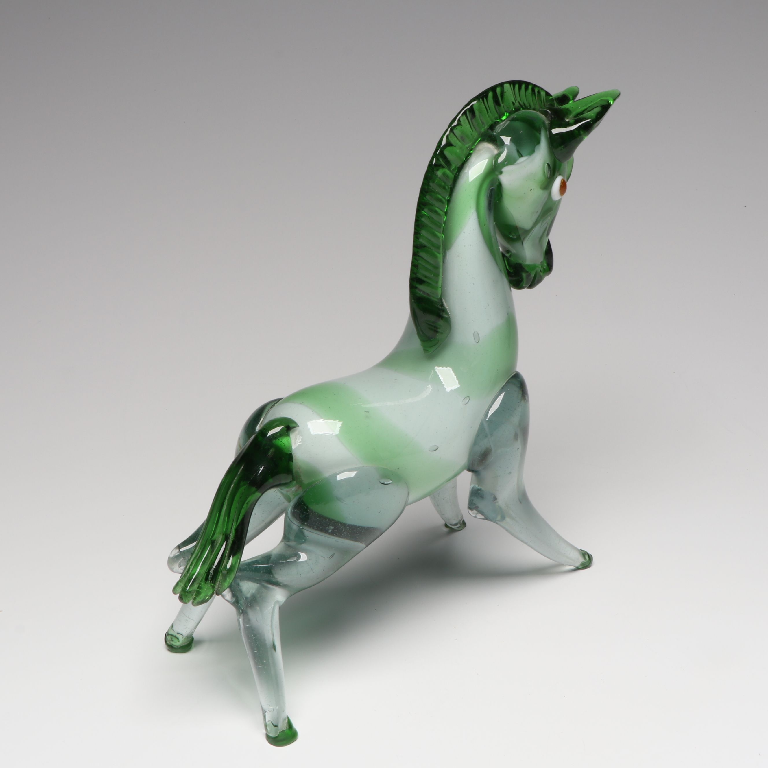 Art Glass Duck Character Vase and Green Horse