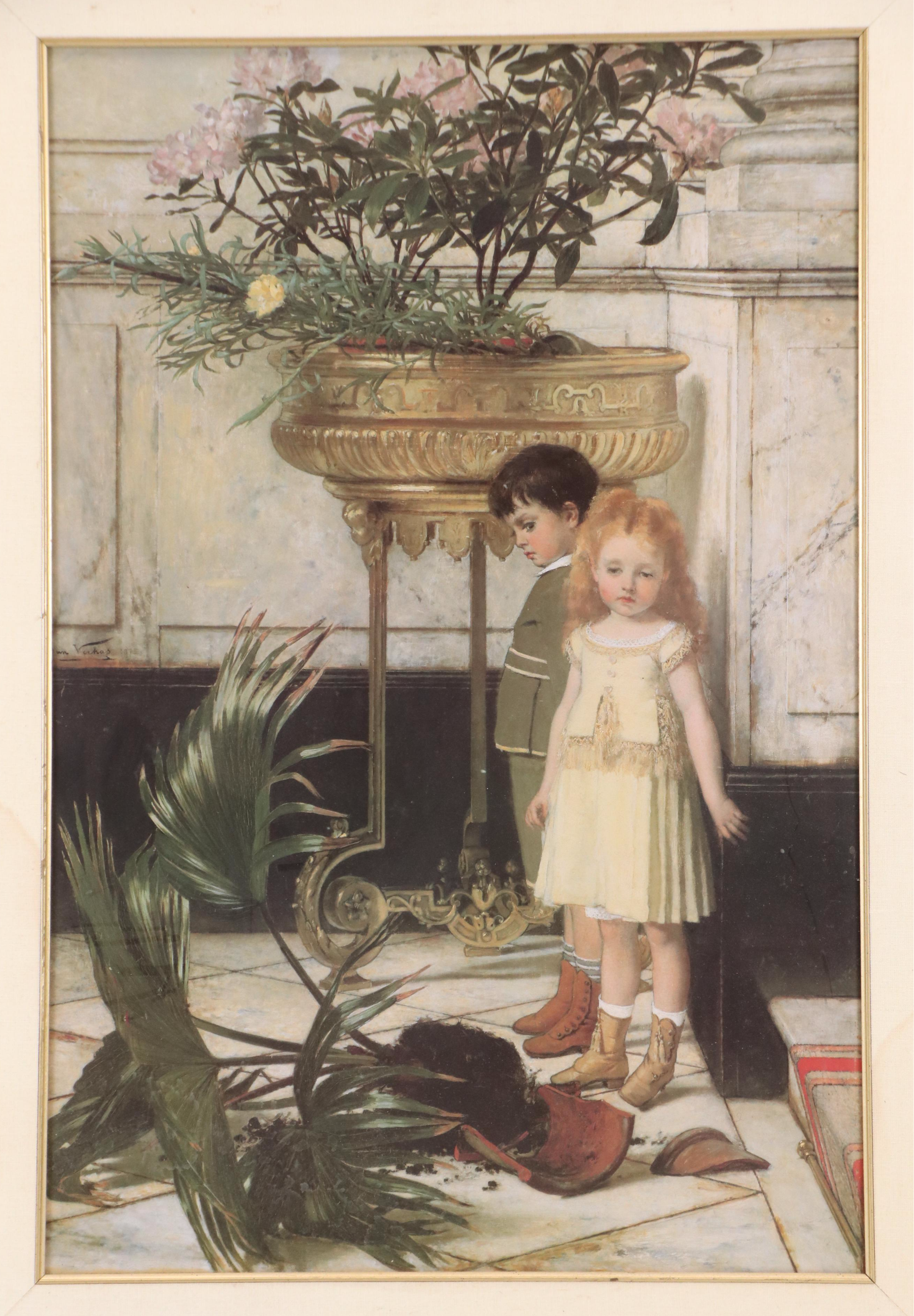 After Jan Frans Verhas Offset Lithograph "Broken Flower Pot," Late 20th Century