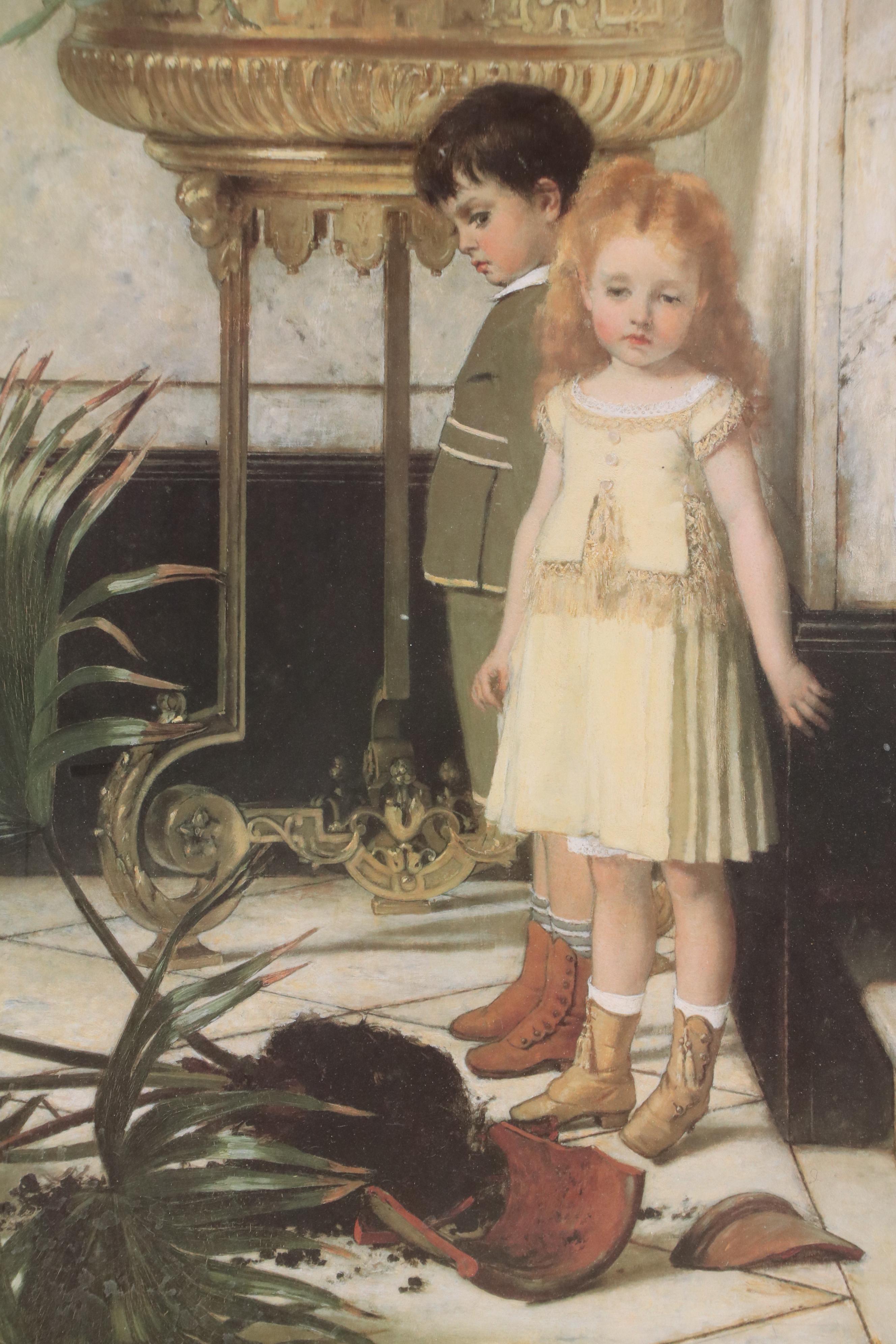 After Jan Frans Verhas Offset Lithograph "Broken Flower Pot," Late 20th Century