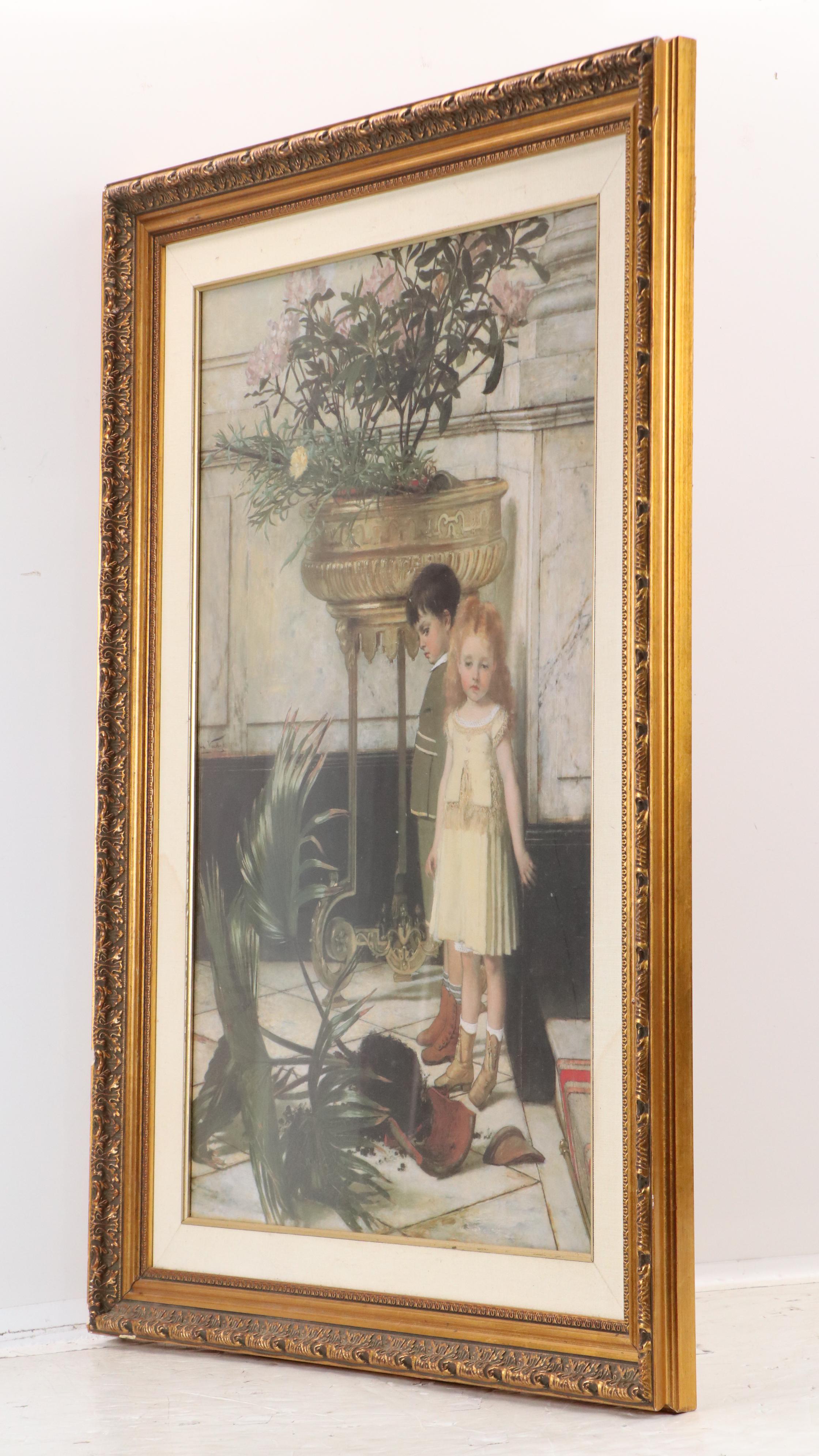 After Jan Frans Verhas Offset Lithograph "Broken Flower Pot," Late 20th Century