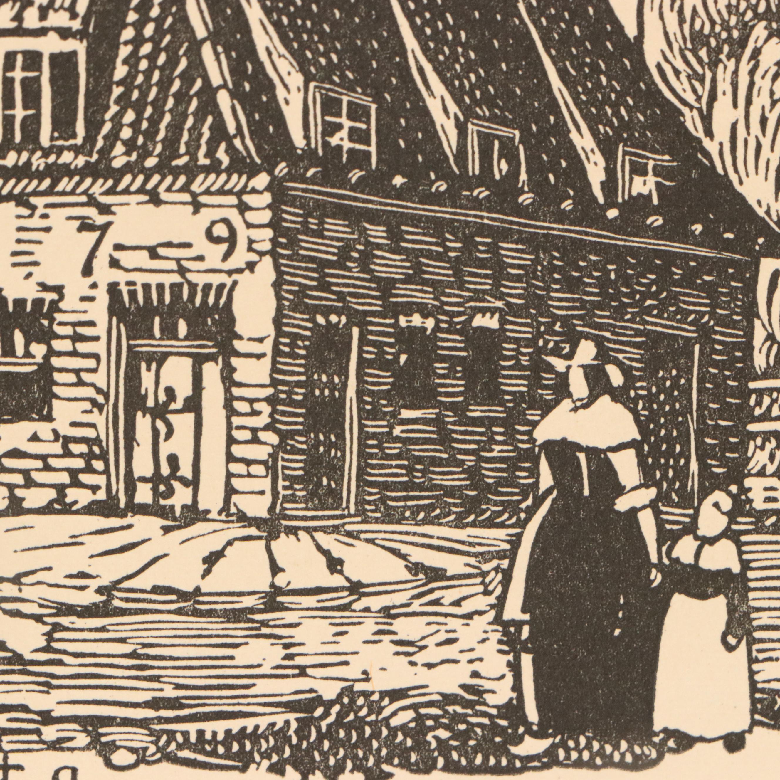 Lithograph "Old Dutch Houses Beaver Street," 20th Century