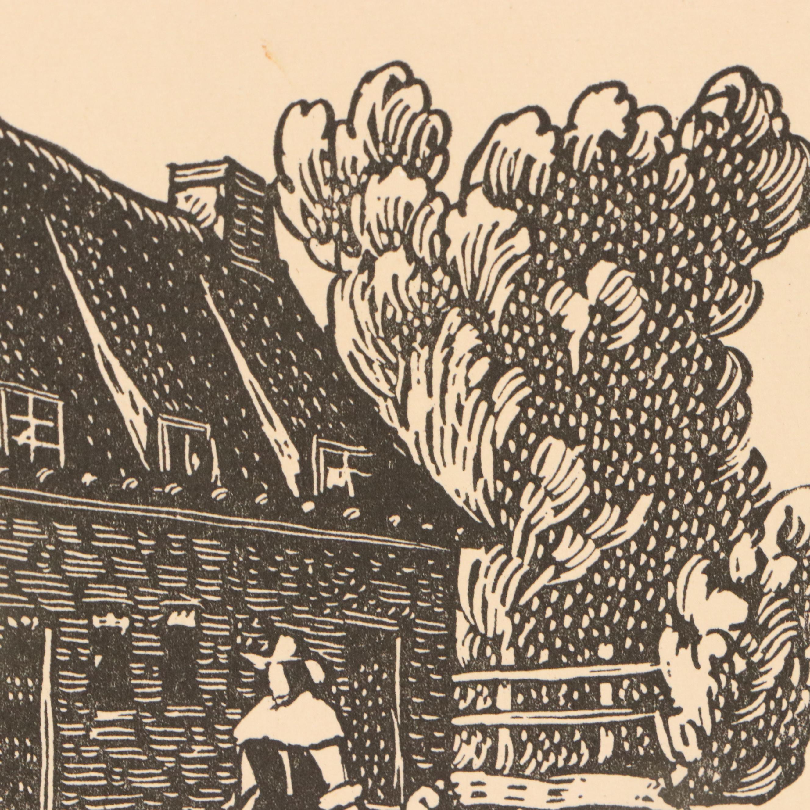 Lithograph "Old Dutch Houses Beaver Street," 20th Century