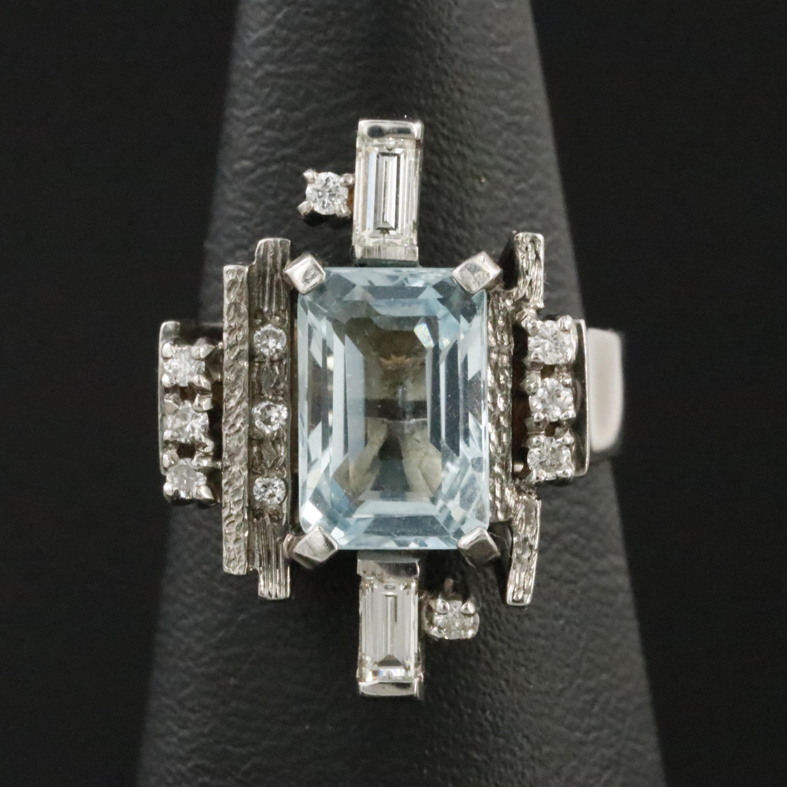 Brutalist 14K Aquamarine and Diamond Ring
